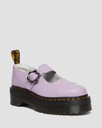 Addina Flower Buckle Leather Platform Shoes