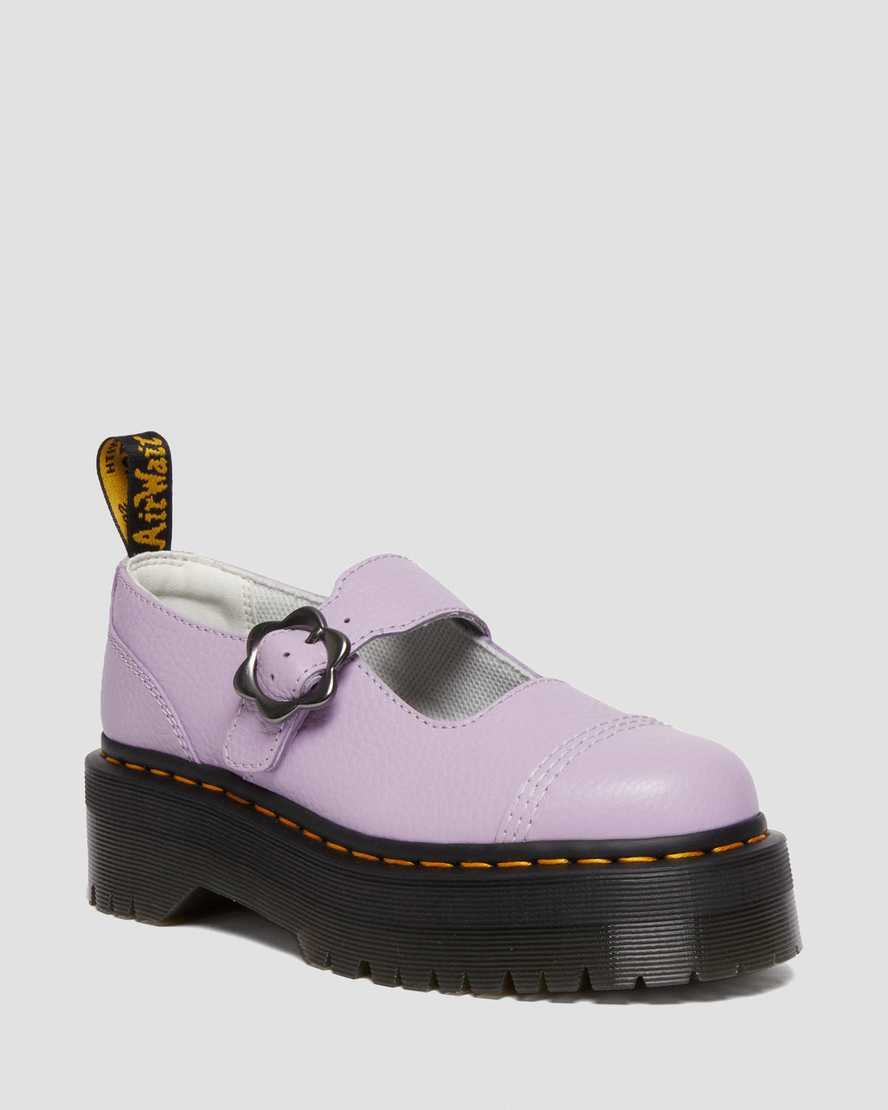 Dr. Martens' Addina Flower Buckle Leather Platform Shoes In Violett
