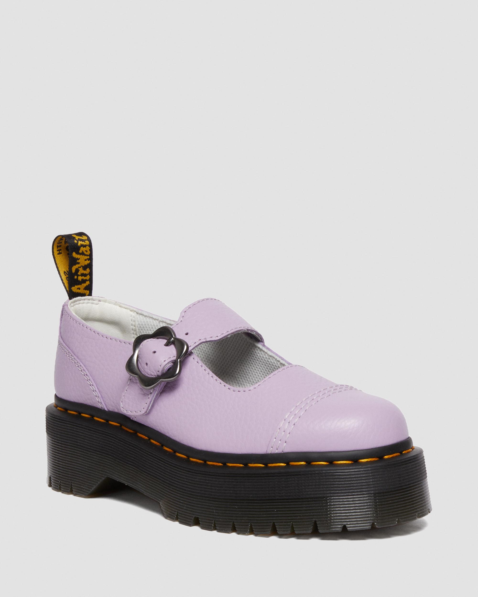 Addina Flower Buckle Leather Platform Shoes in Lilac