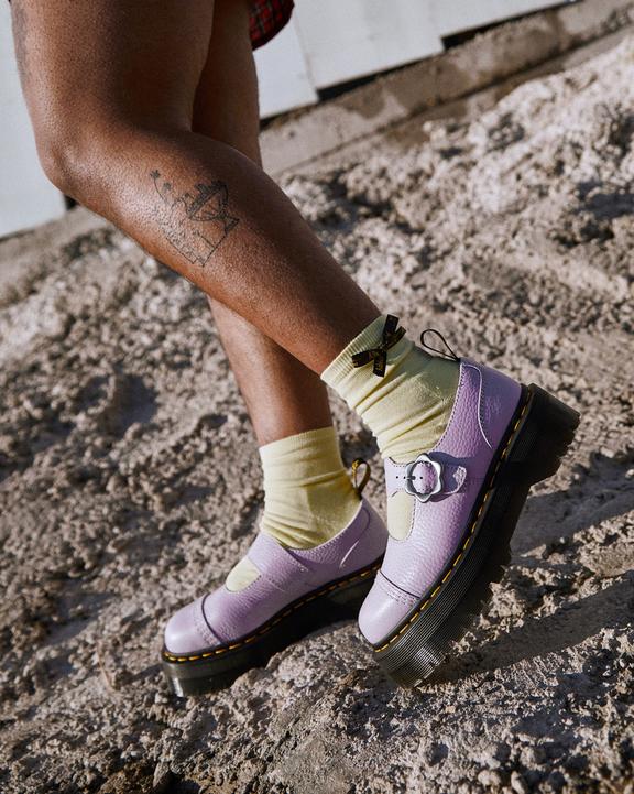Addina Flower Buckle Leather Platform Shoes in Lilac | Dr Addina Flower Buckle Leather Platform Shoes in Lilac | Dr
