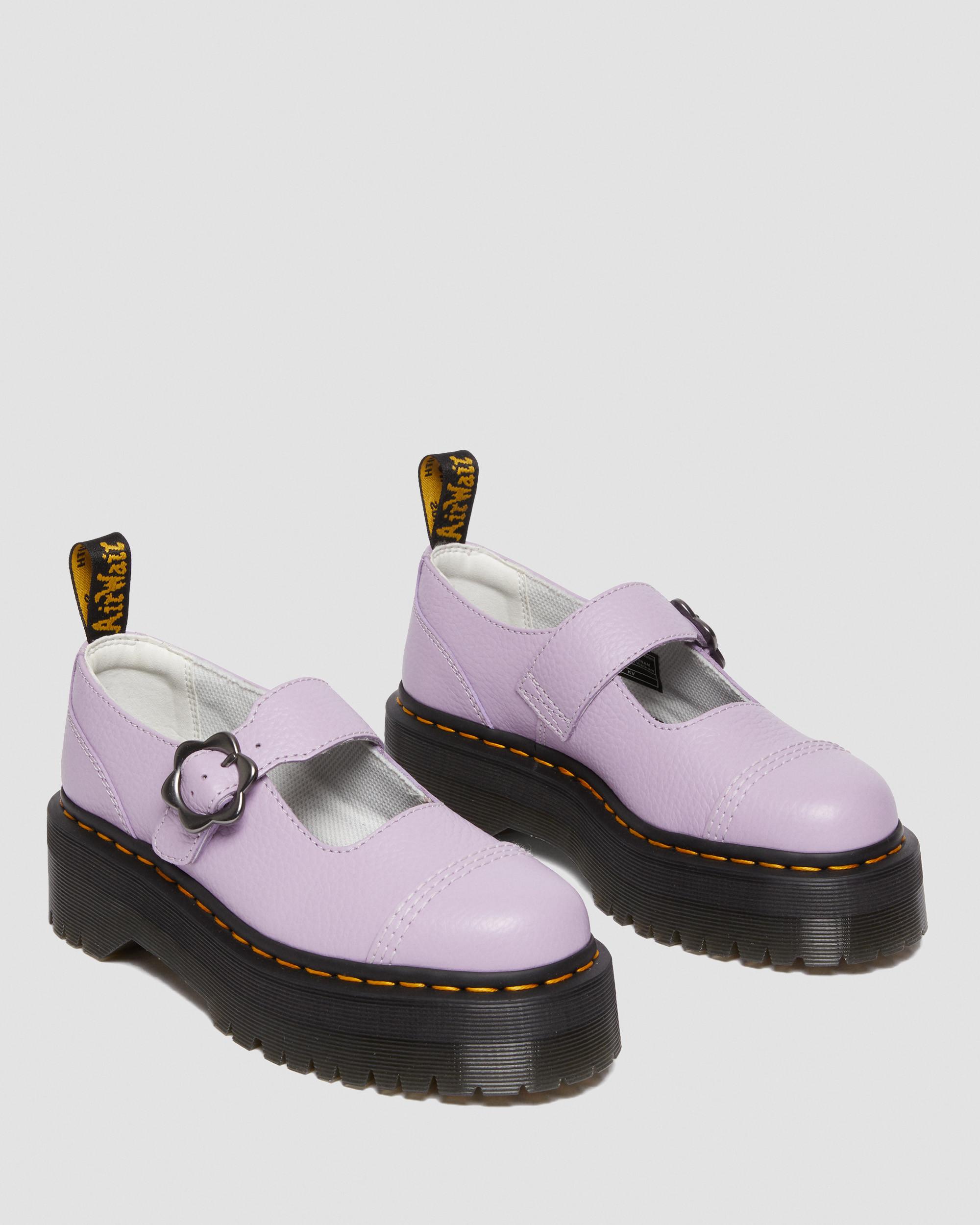 Addina Flower Buckle Leather Platform Shoes in Lilac