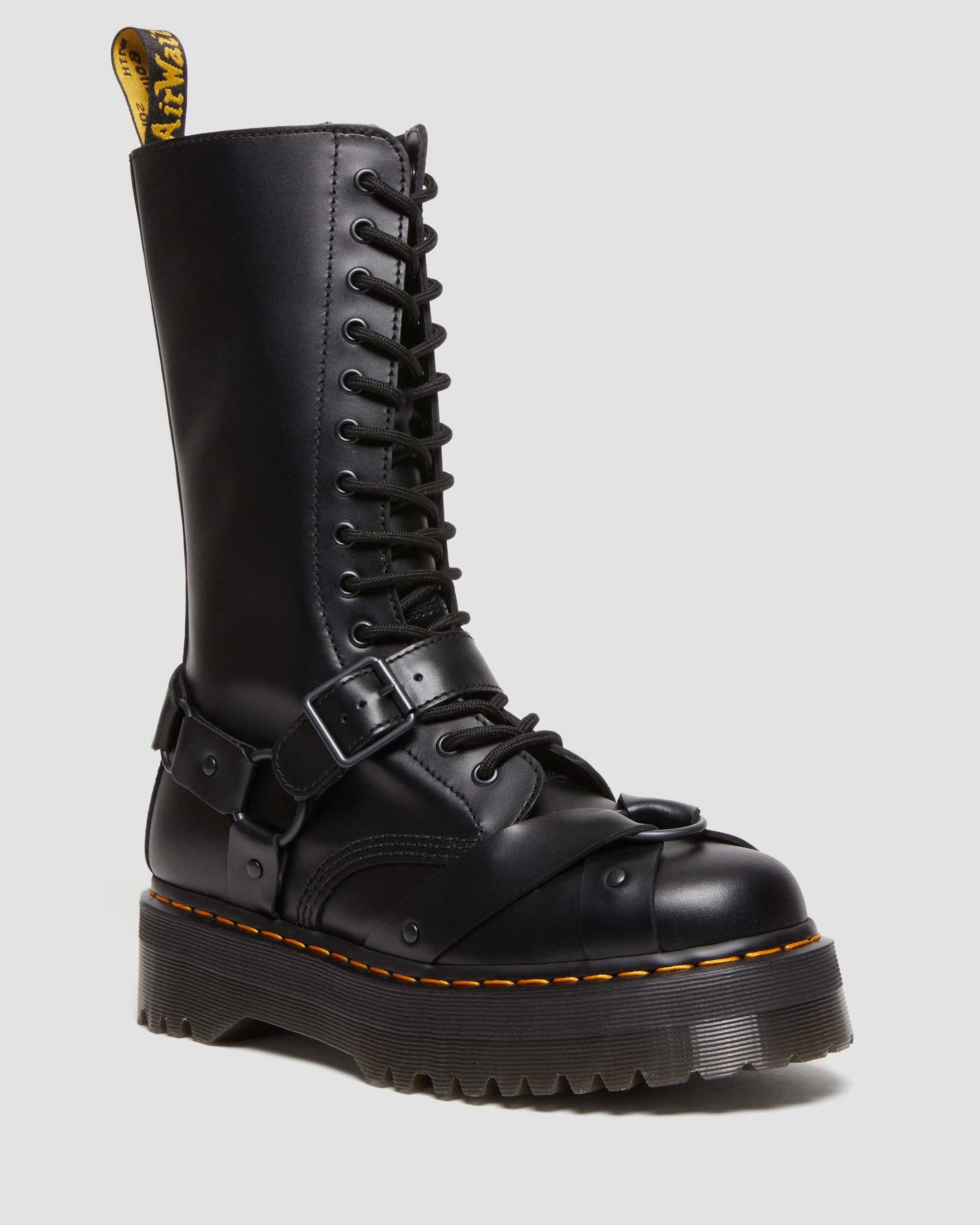1914 Harness Leather Tall Lace Up Platform Boots, Black | Dr. Martens