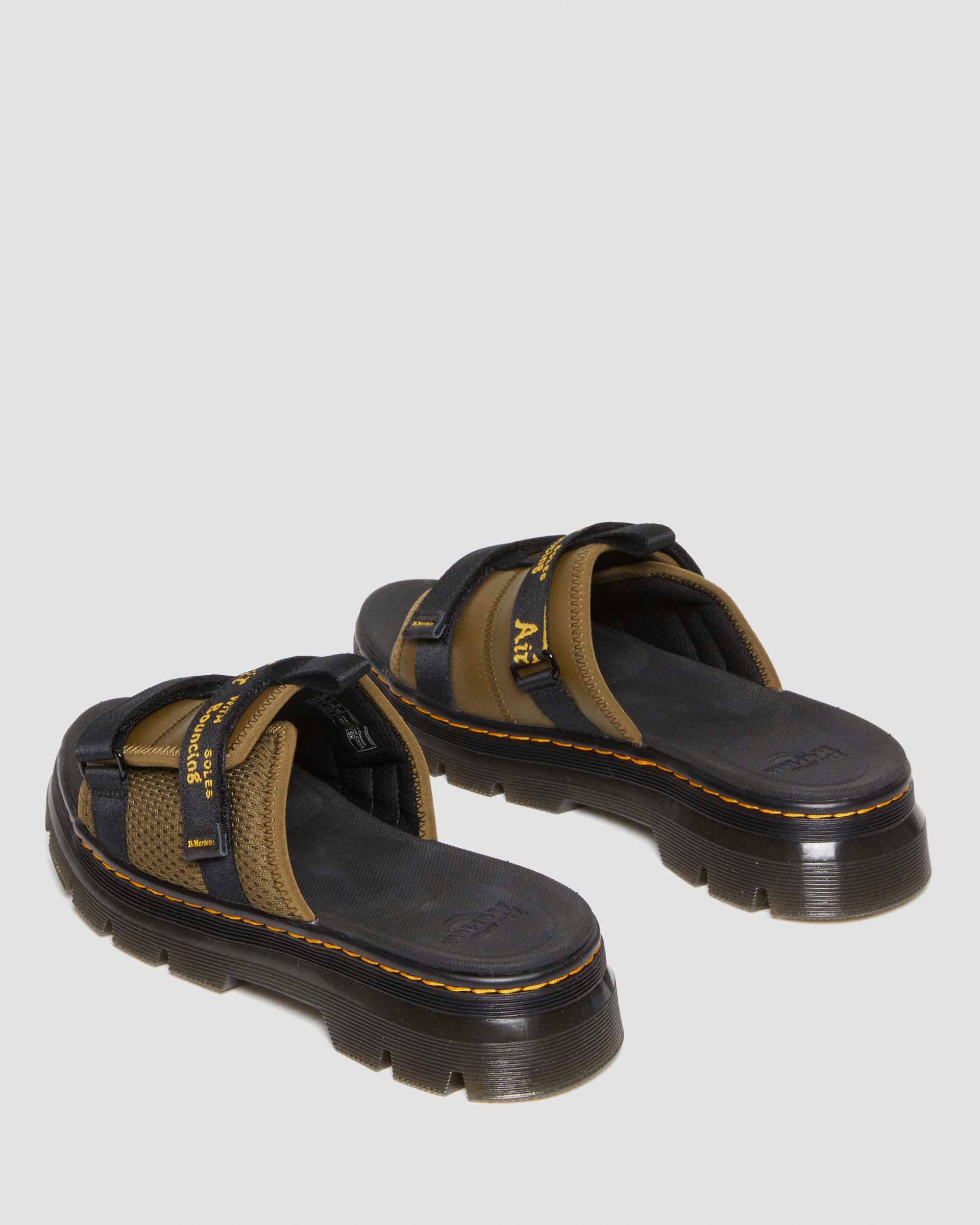 Ayce Logo Milled Leather Strap Platform Slides in {{color}} | Dr