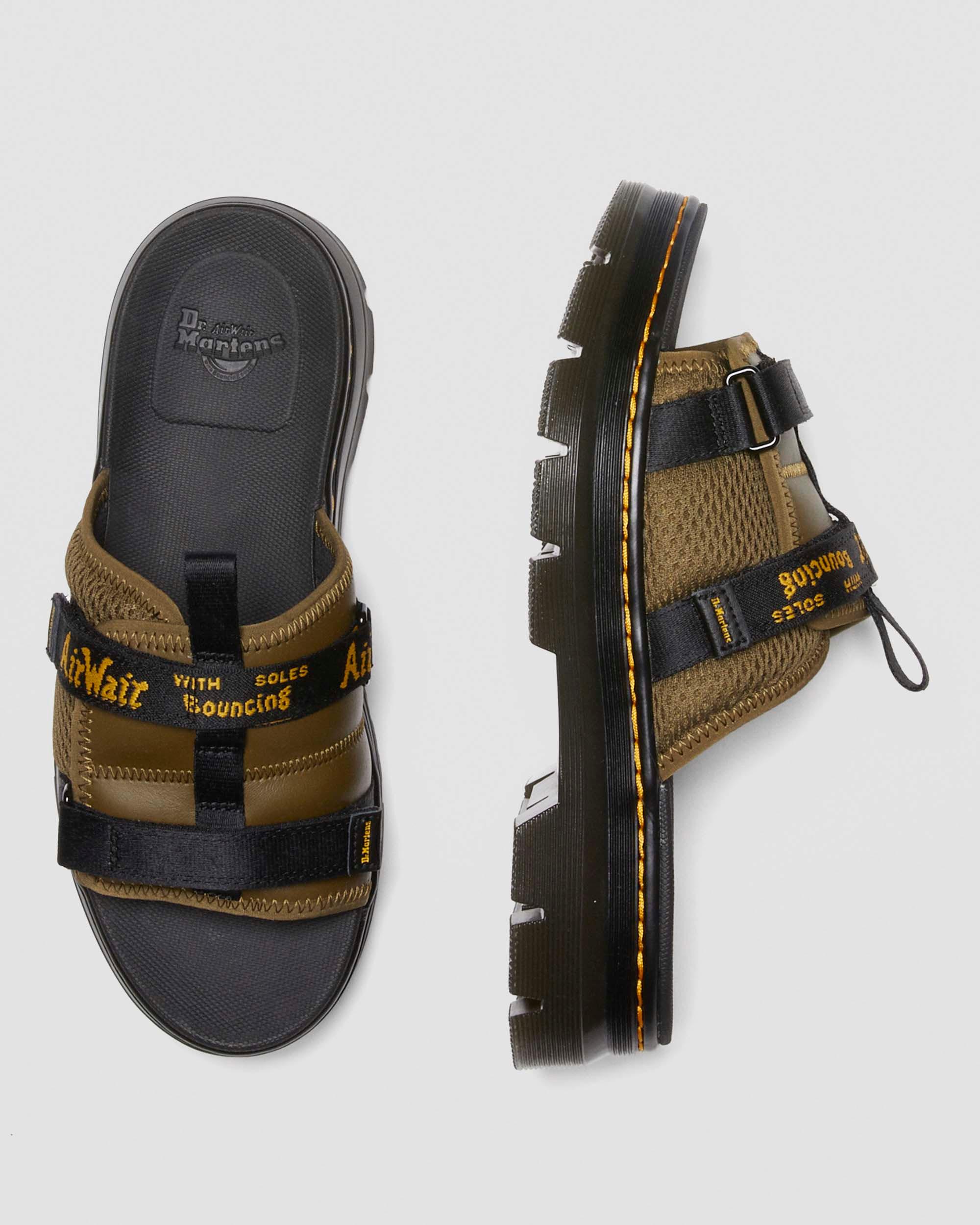 Ayce Logo Milled Leather Strap Platform Slides in {{color}} | Dr