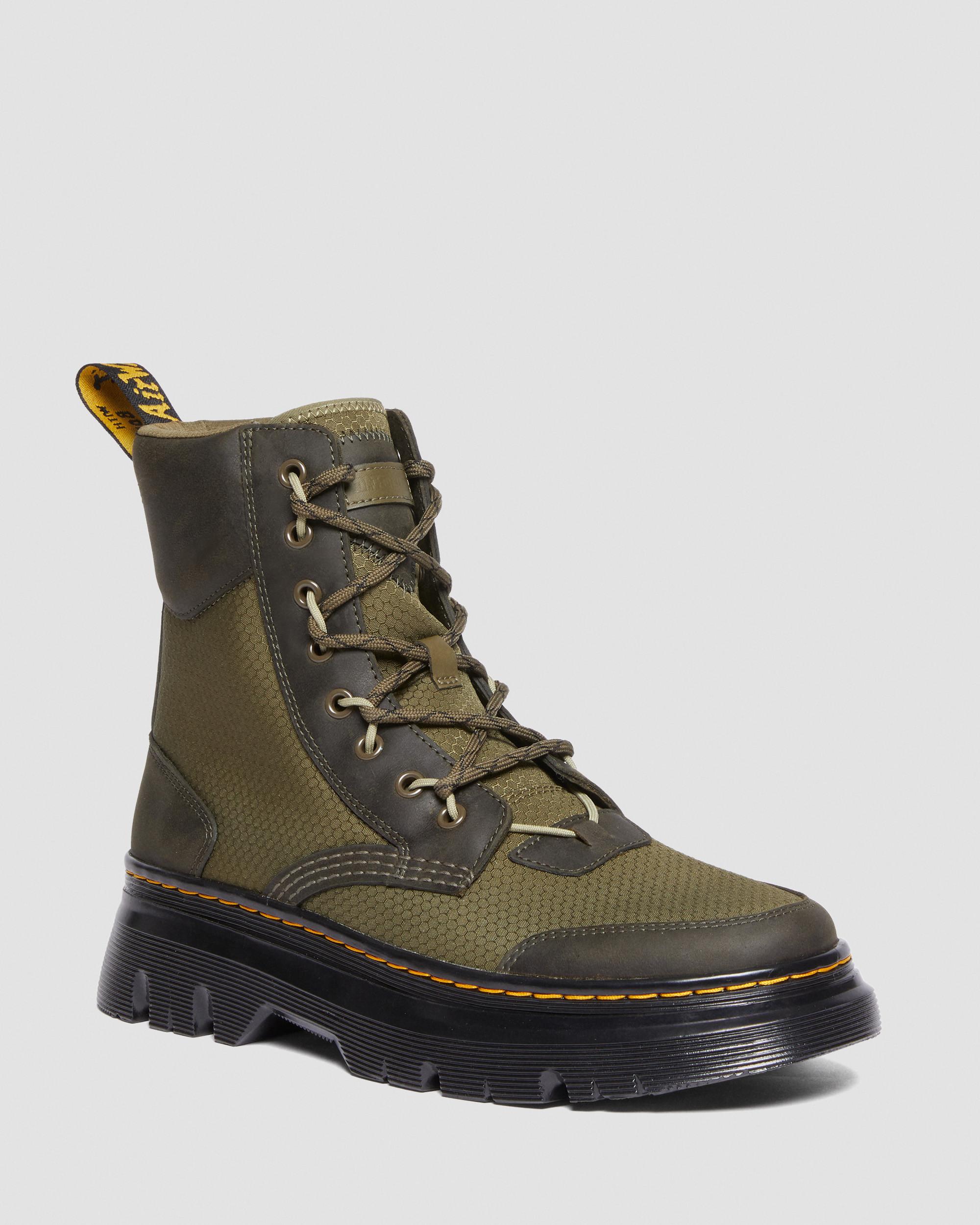 Tarik Leather & Nylon Utility Boots in Olive