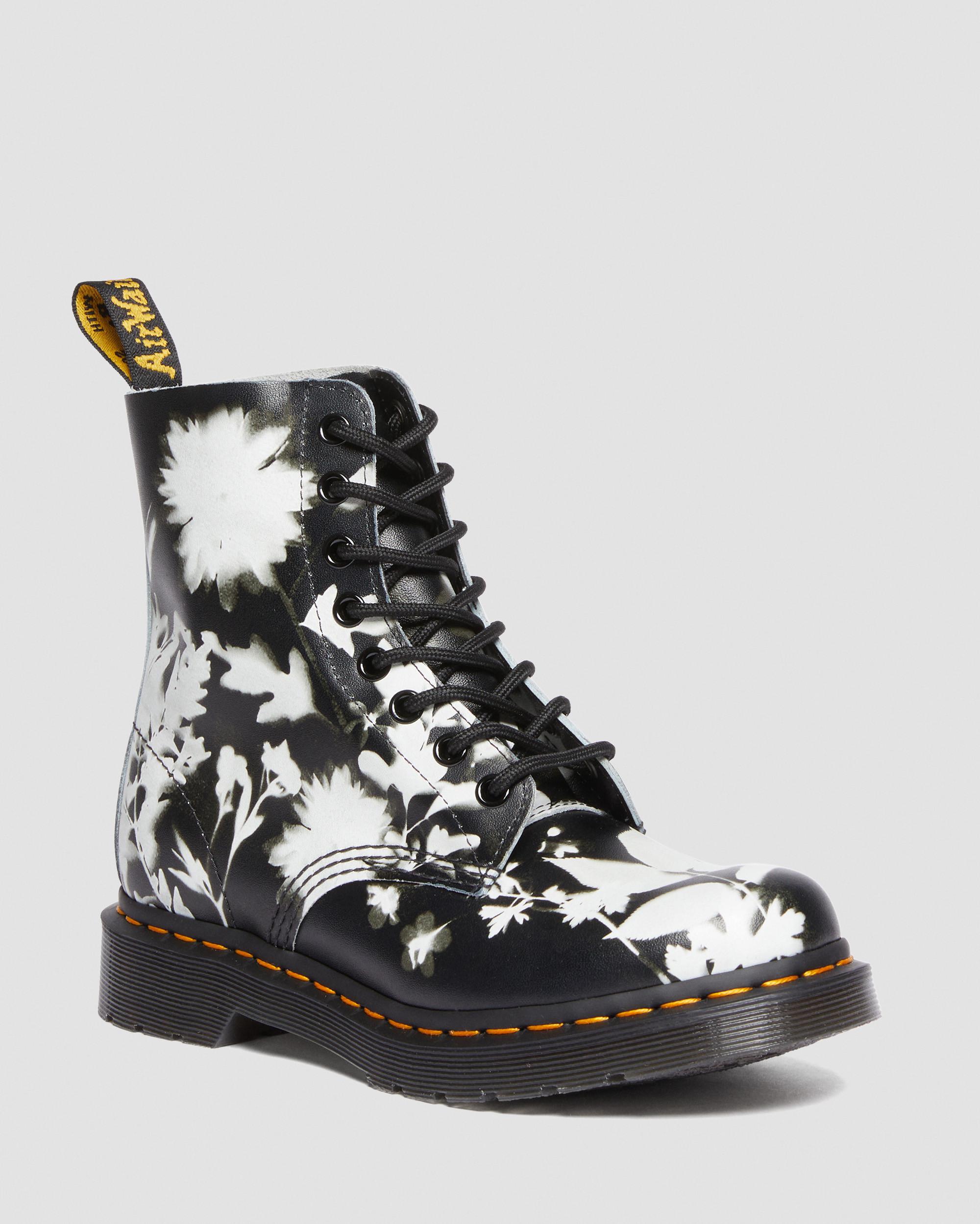 Dr. Martens' 1460 Pascal Floral Shadow Leather Lace Up Boots In Black,white