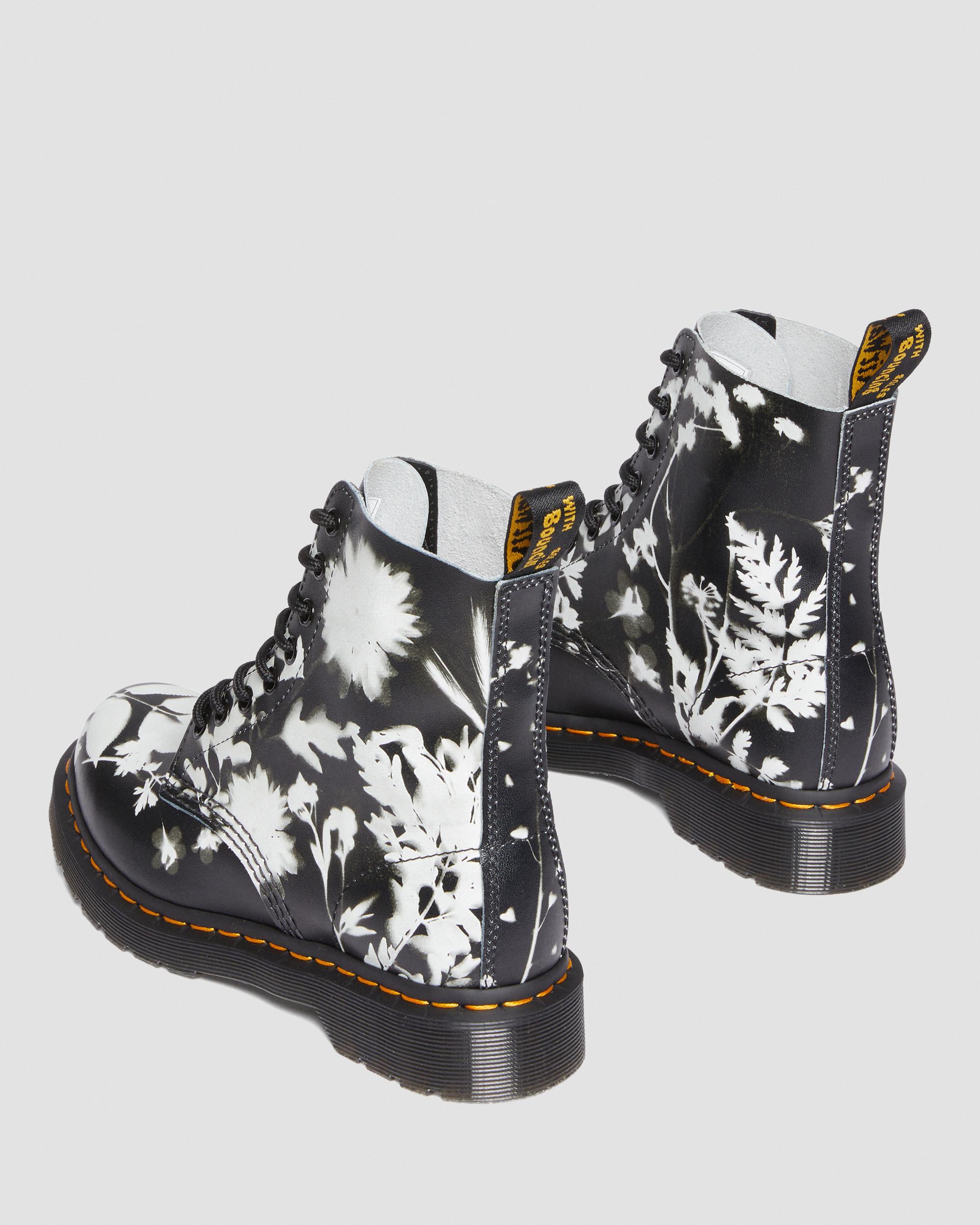 1460 Pascal Floral Shadow Leather Lace Up Boots in Black+White