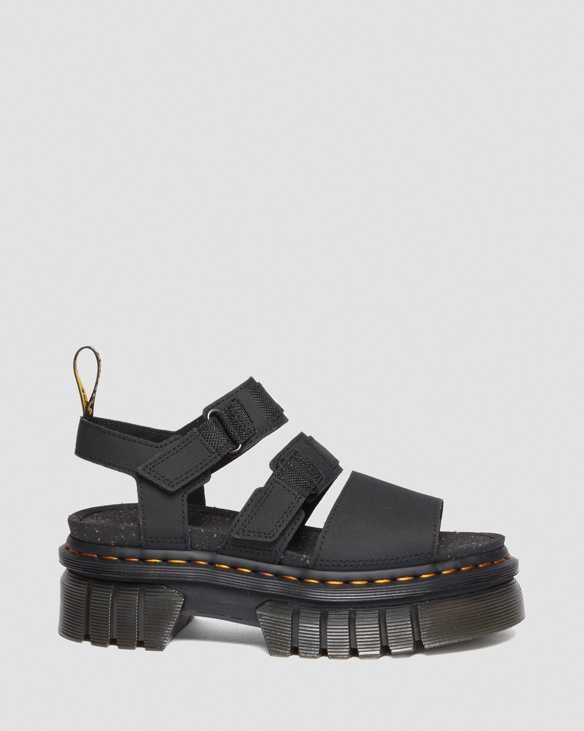 Ricki Leather 3-Strap Platform Sandals in Black