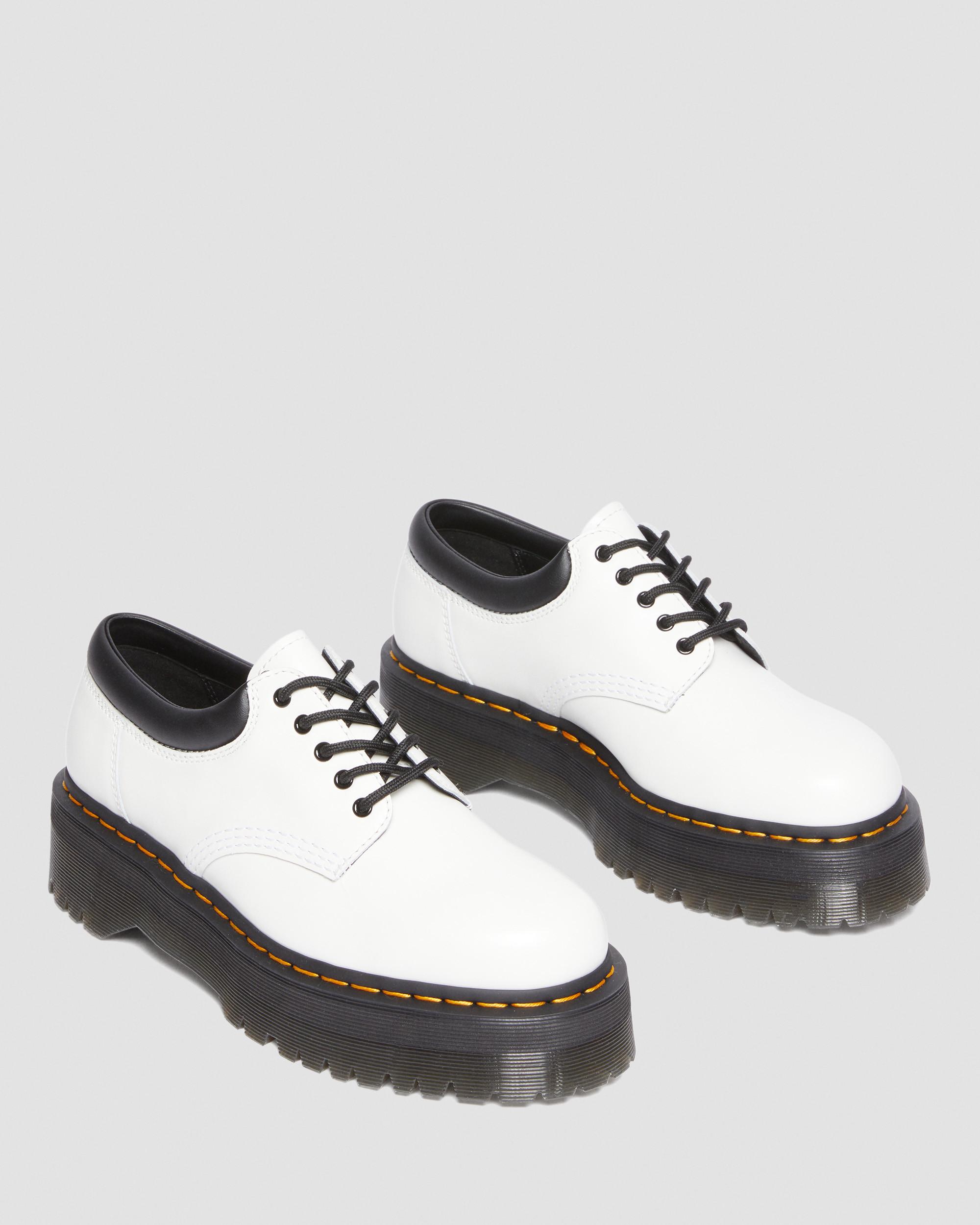 Shop Dr. Martens' 8053 Leather Platform Casual Shoes In White