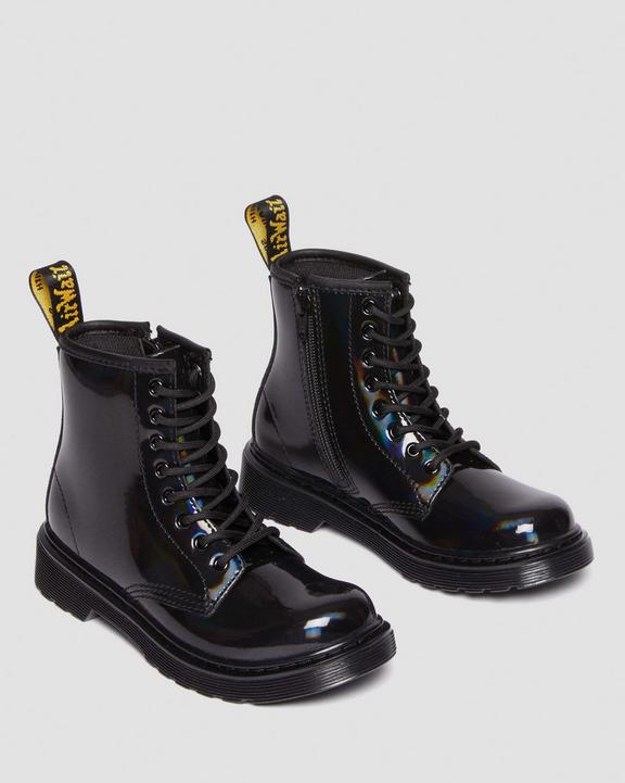 Junior 1460 Rainbow Patent Leather Lace Up Boots in Black Junior 1460 Rainbow Patent Leather Lace Up Boots in Black