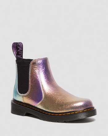 Junior 2976-Chelsea støvler i krøllet læder med regnbueprint