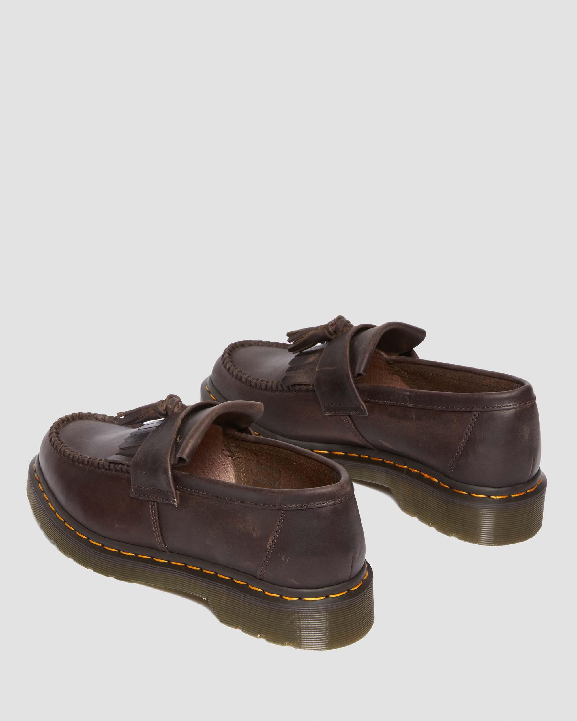 Adrian Crazy Horse Leather Tassel Loafers in Dark Brown