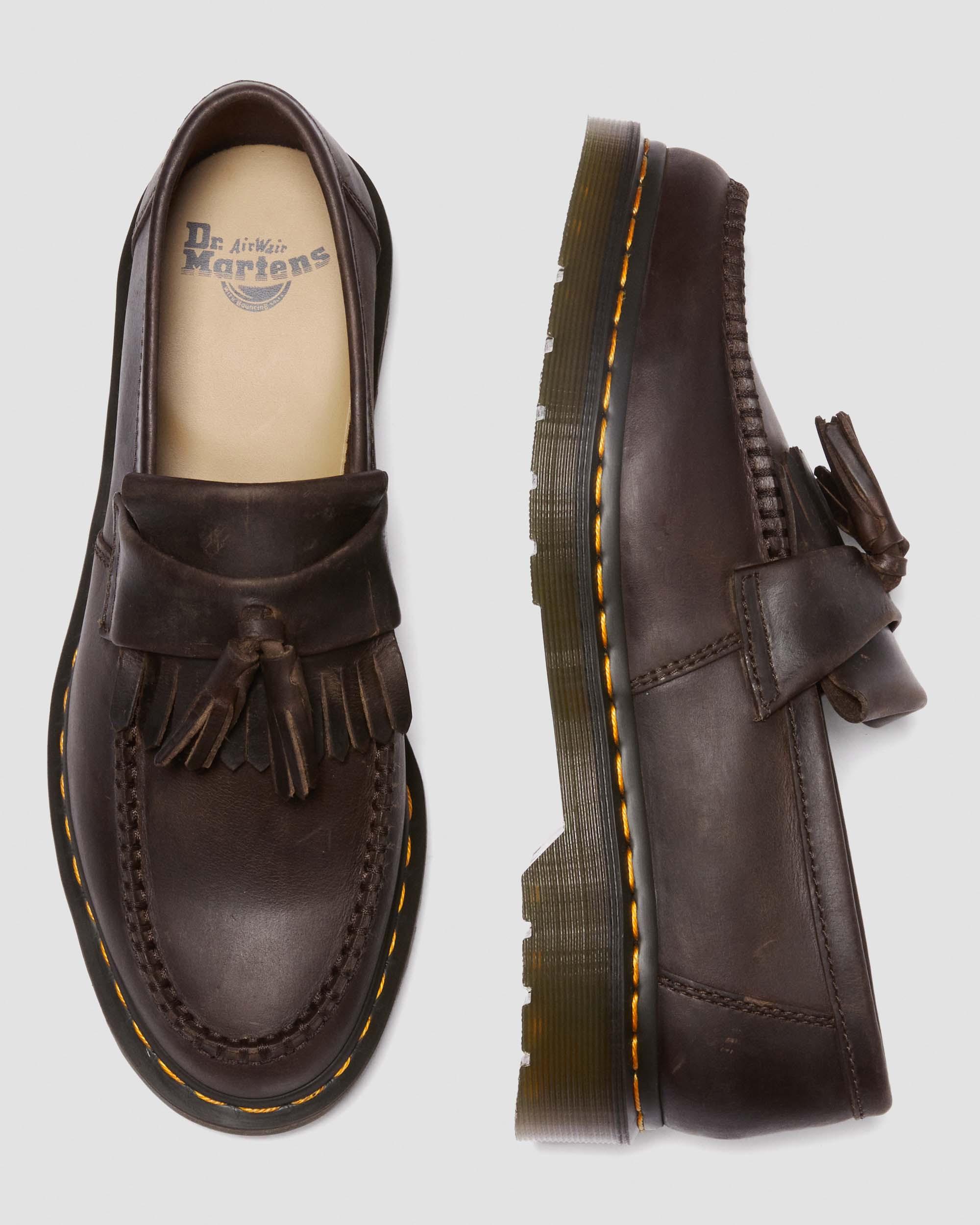 Adrian Crazy Horse Leather Tassel Loafers in Dark Brown