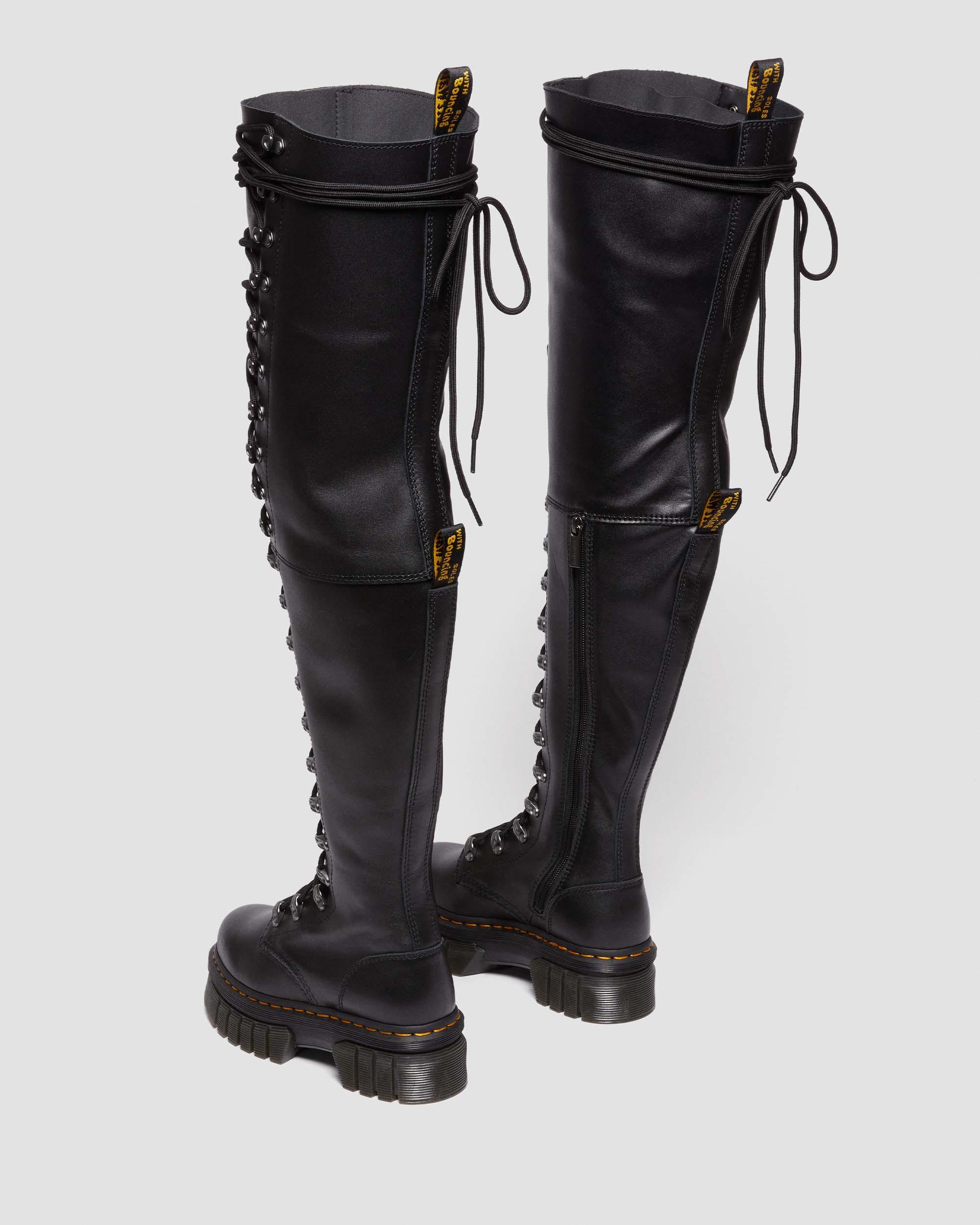 Audrick 20-Eye Leather Knee High Platform Boots in Black