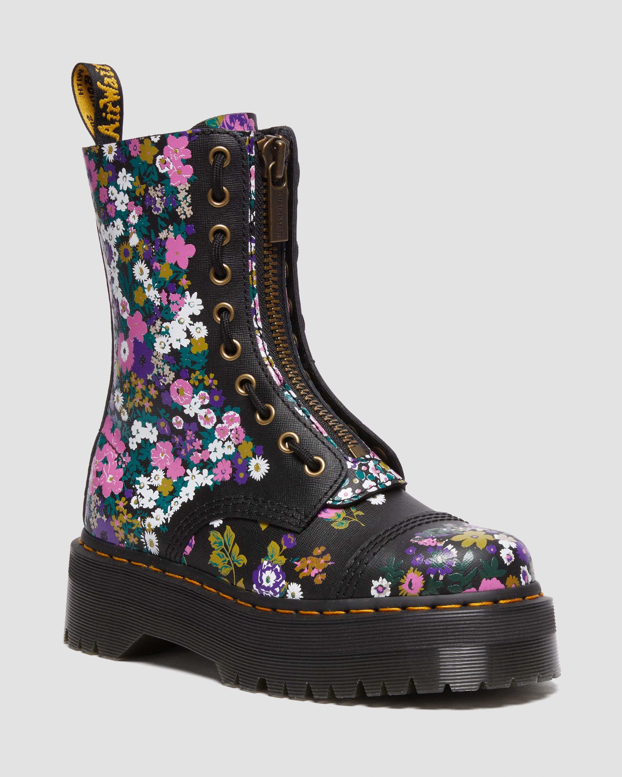 Sinclair Hi Vintage Floral Platform Boots in BLACK | Dr. Martens™