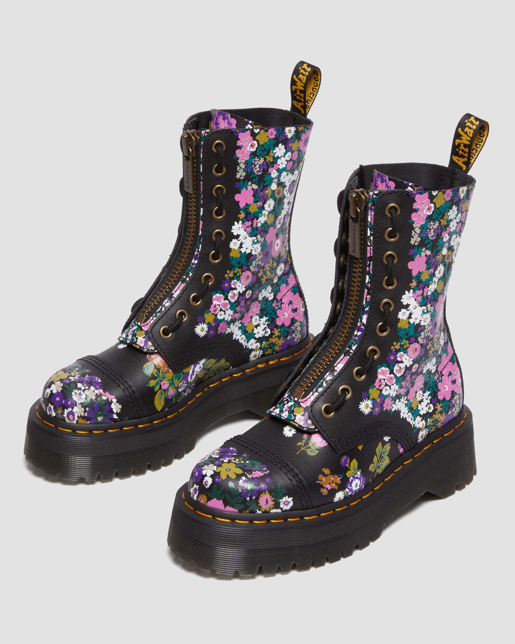 Sinclair Hi Vintage Floral Platform Boots in Black | Dr. Martens