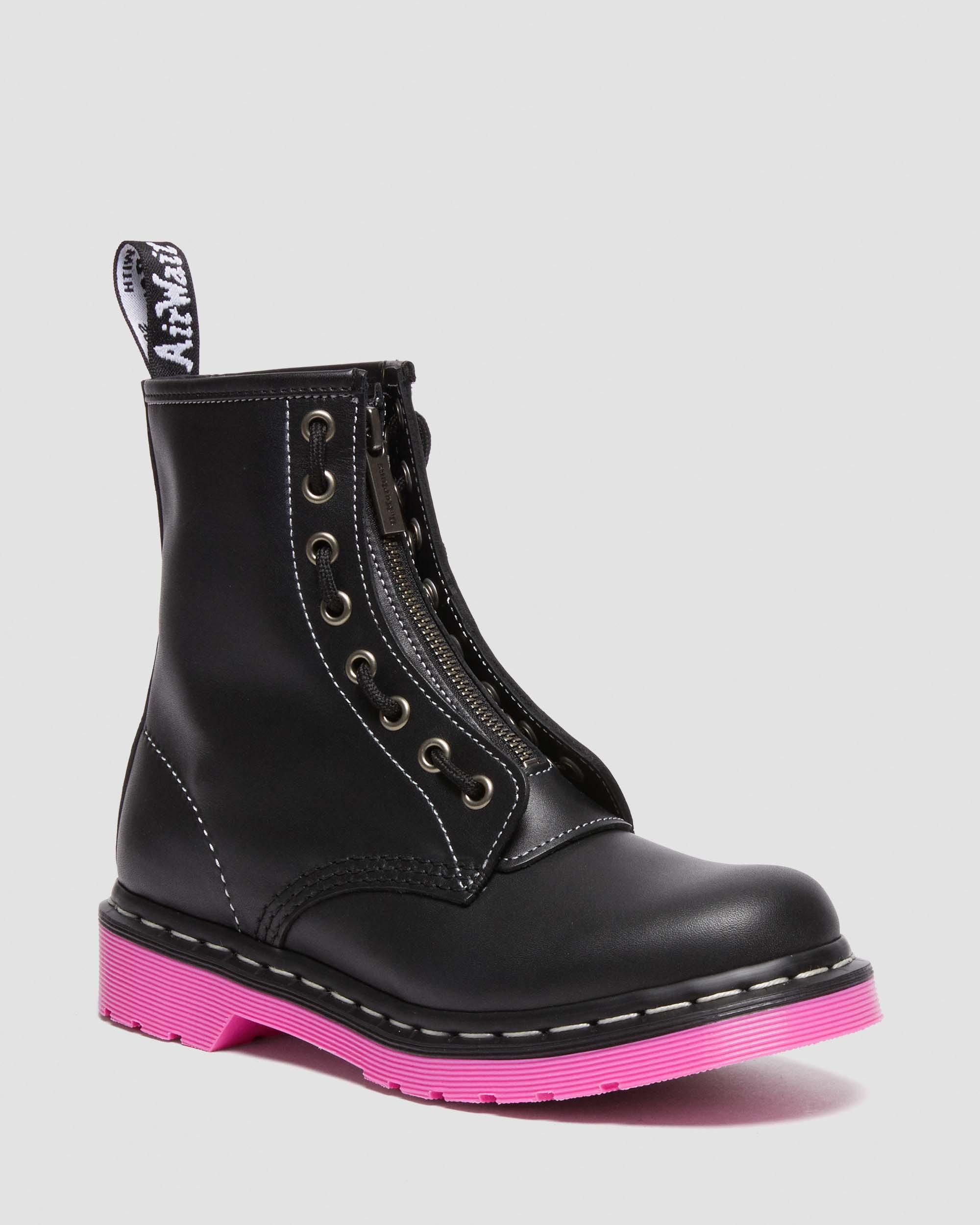 1460 Pink Sole Wanama Leather Jungle Zip Boots in BLACK | Dr. Martens™