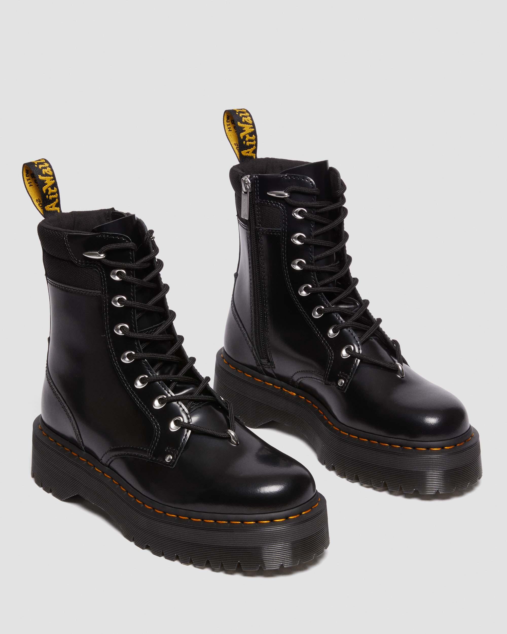 Jadon II Boot Hardware Buttero Leather Platforms in Black | Dr