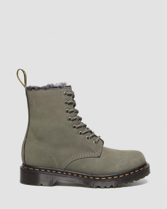 1460 Serena Faux Fur Lined Nubuck Lace Up Boots in Nickel 1460 Serena Faux Fur Lined Nubuck Lace Up Boots in Nickel