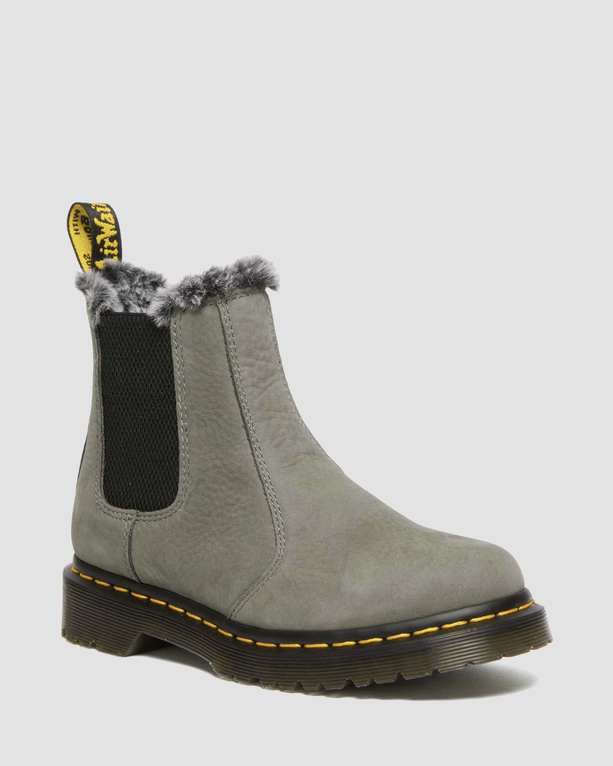 2976 Leonore Faux Fur Lined Nubuck Chelsea Boots in Nickel Grey | Dr.  Martens