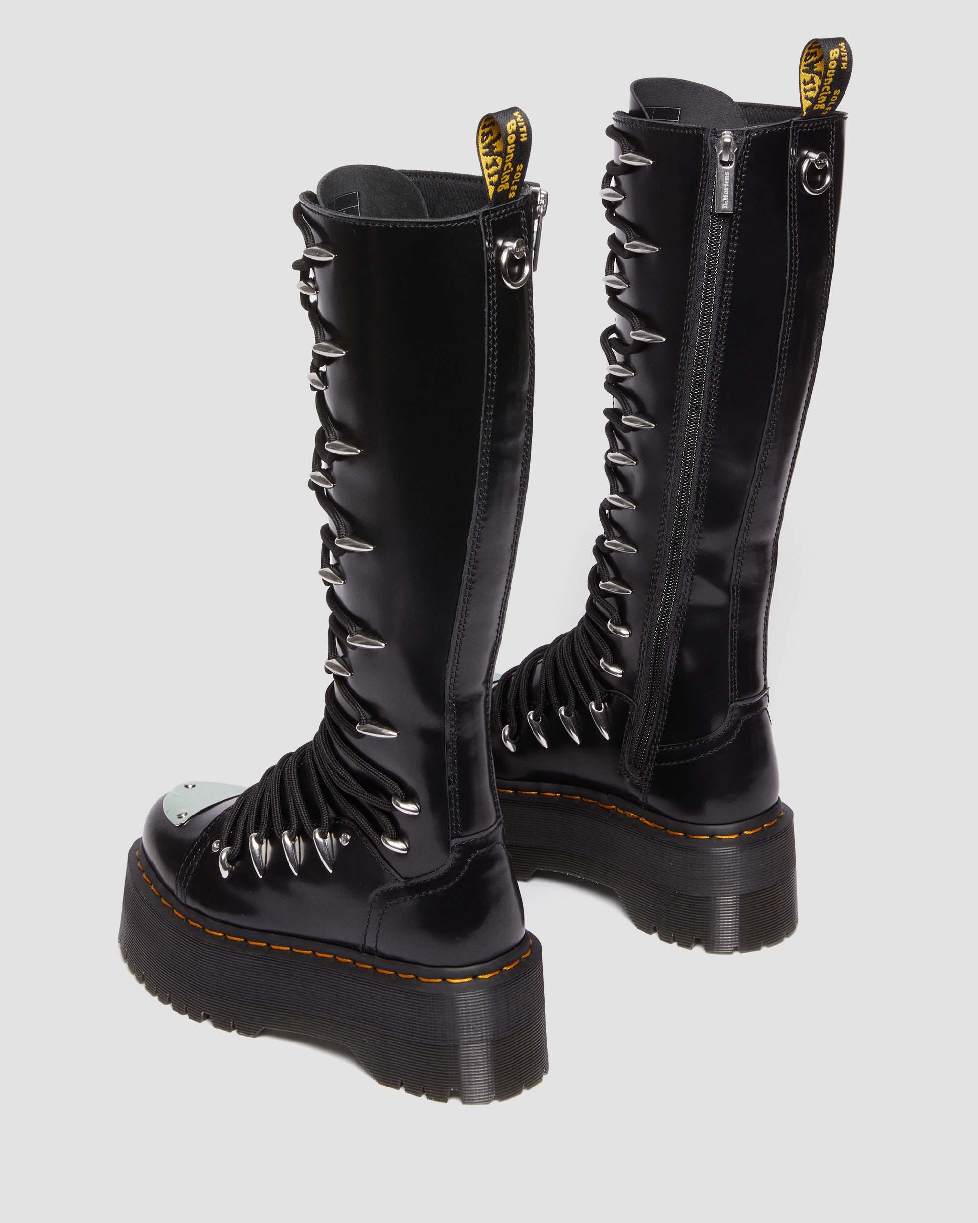 1B60 Max Lace Up Knee High Platform Boots in Black