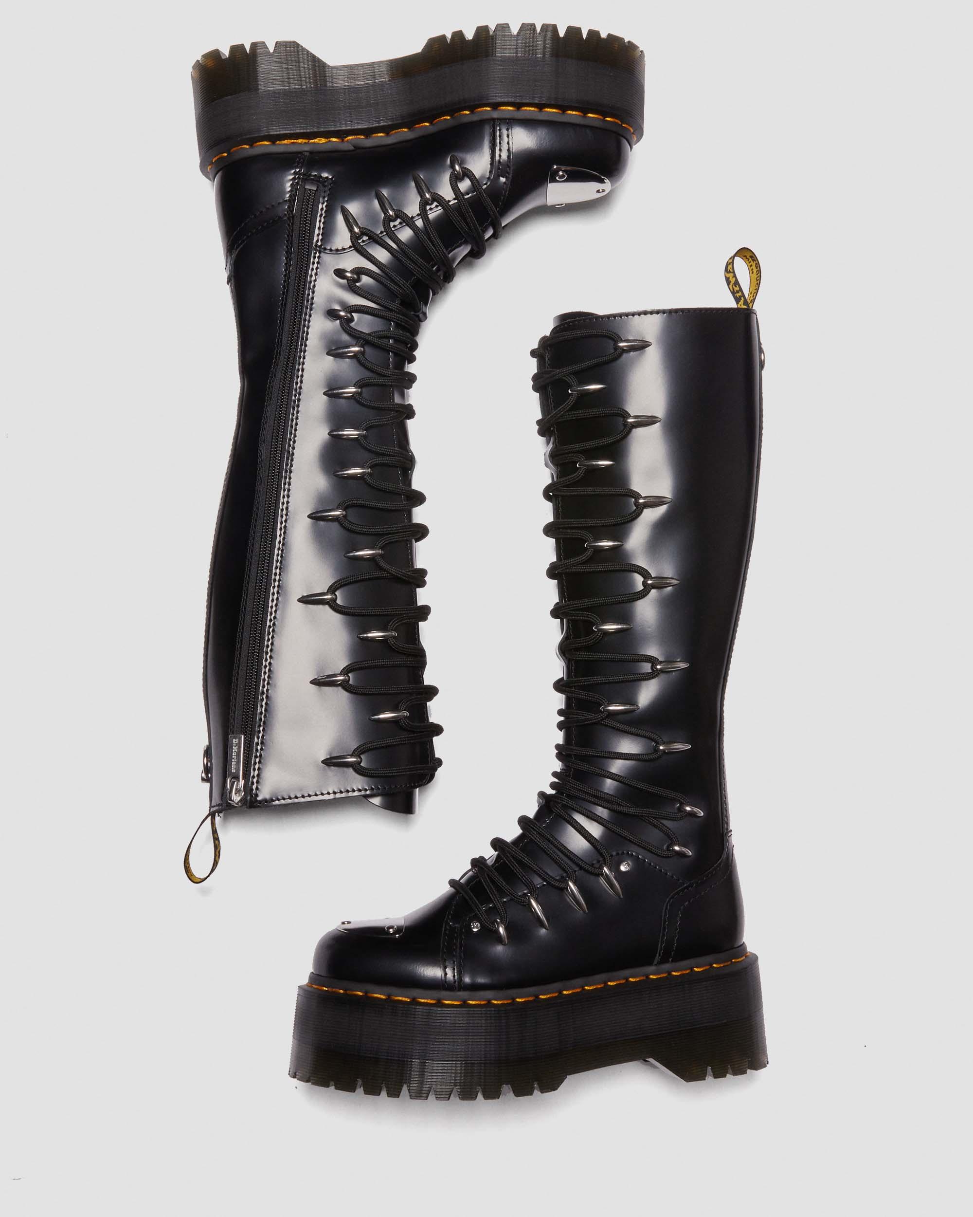1B60 Max Lace Up Knee High Platform Boots in Black