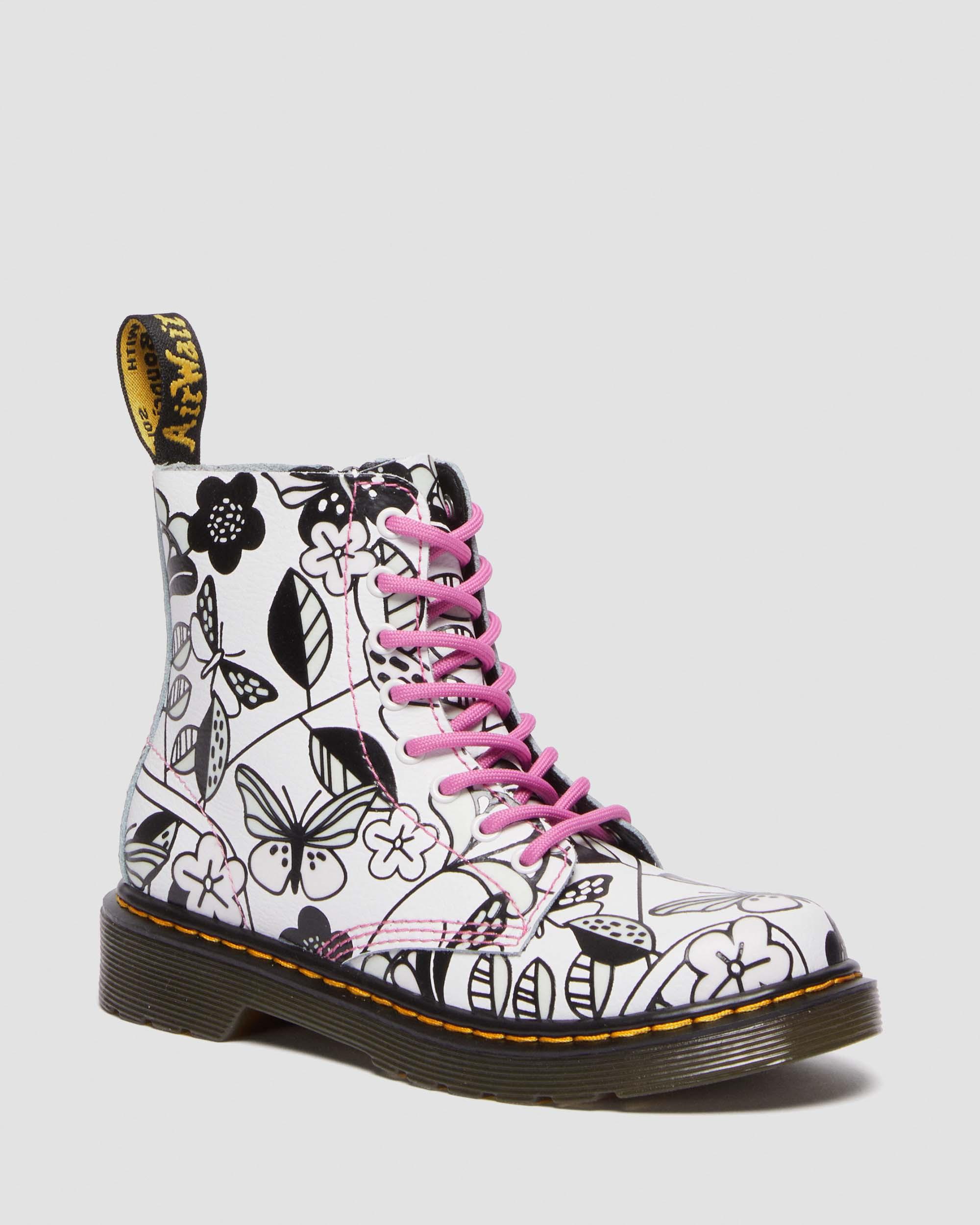 Junior 1460 Meadow Print Leather Lace Up Boots in WHITE | Dr. Martens™