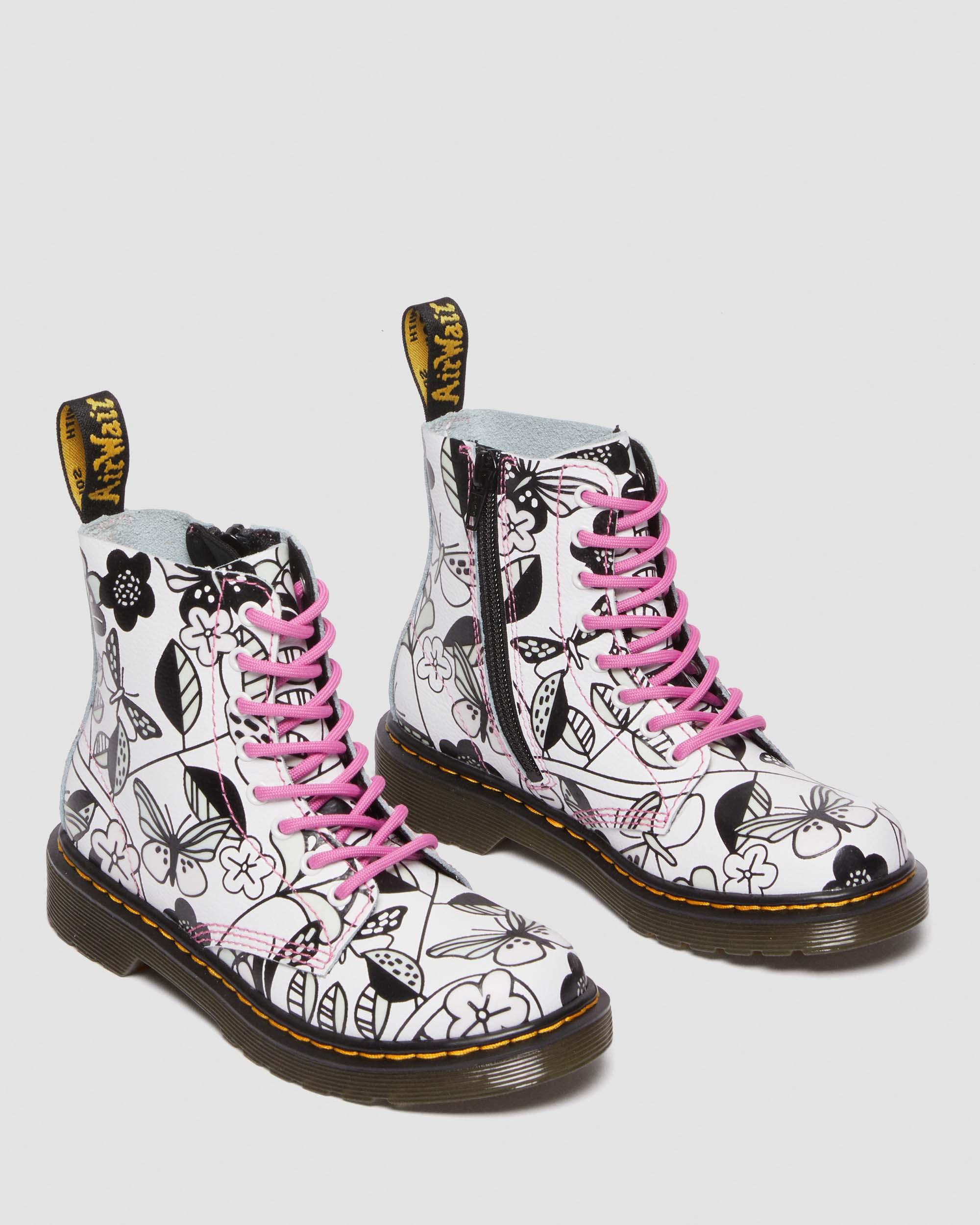 Junior 1460 Meadow Print Leather Lace Up Boots in WHITE | Dr. Martens™
