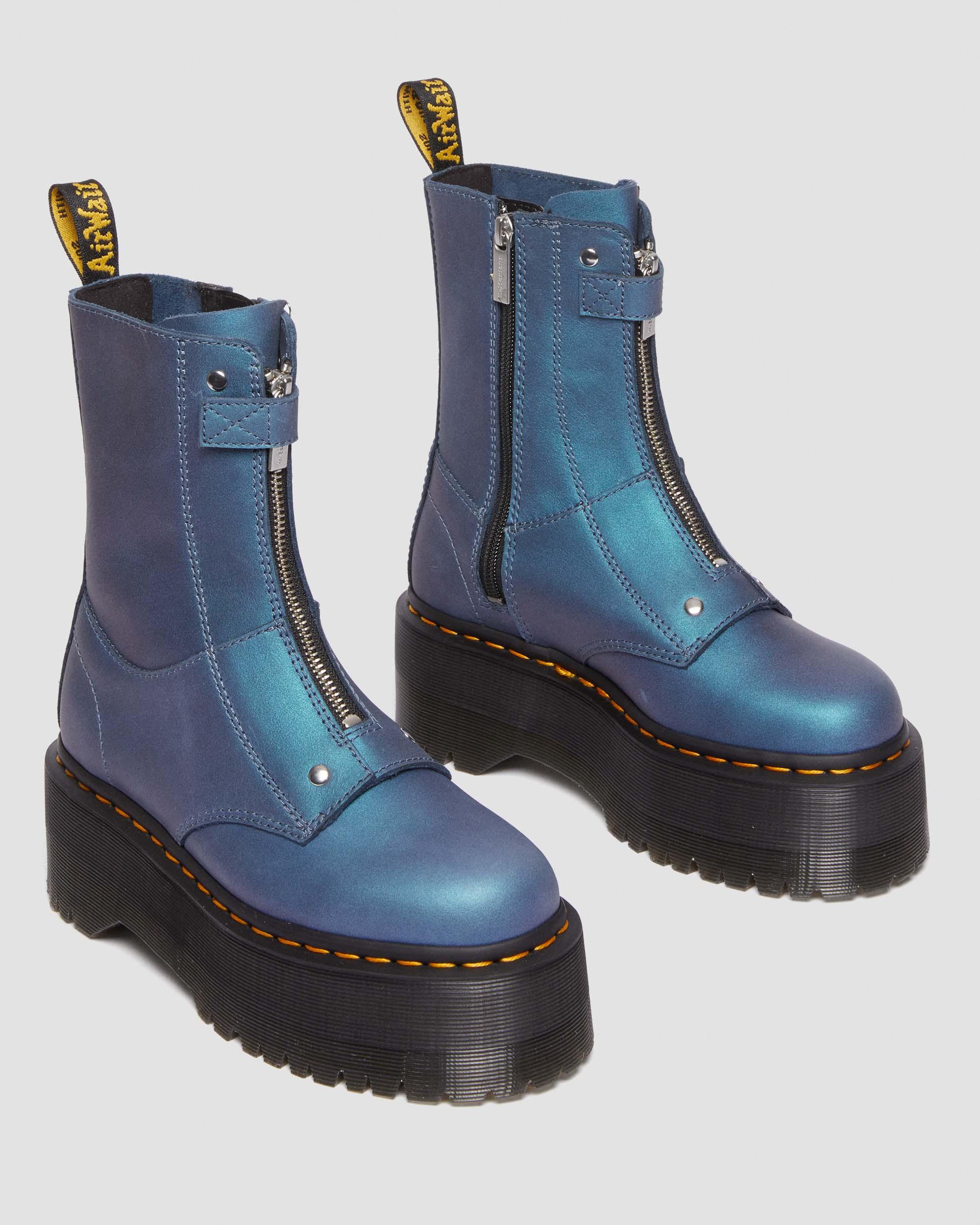Jetta Hi Max Metallic Leather Platform Boots in DEEP BLUE