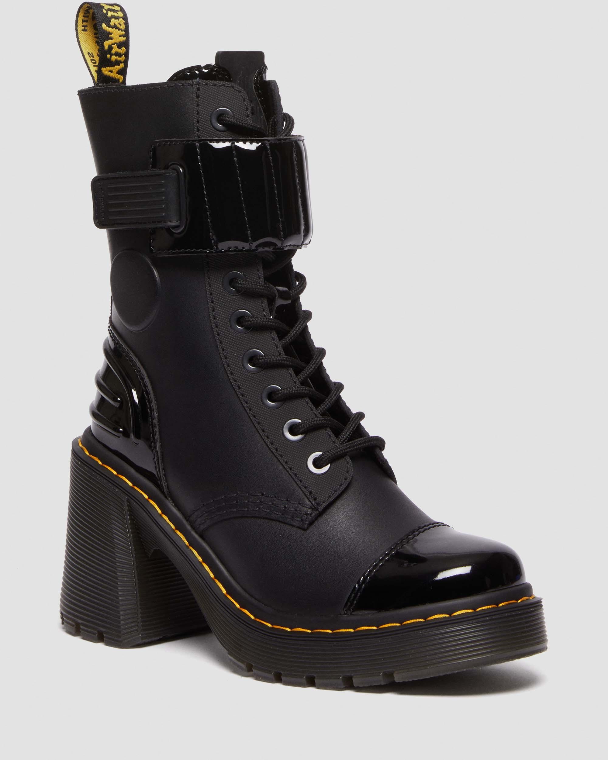 DR MARTENS Chesney Leather Flared Heel Lace Up Boots