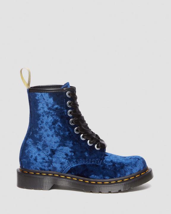 Vegan 1460 Women's Crushed Velvet Lace Up Boots in Deep Blue Vegan 1460 Women's Crushed Velvet Lace Up Boots in Deep Blue