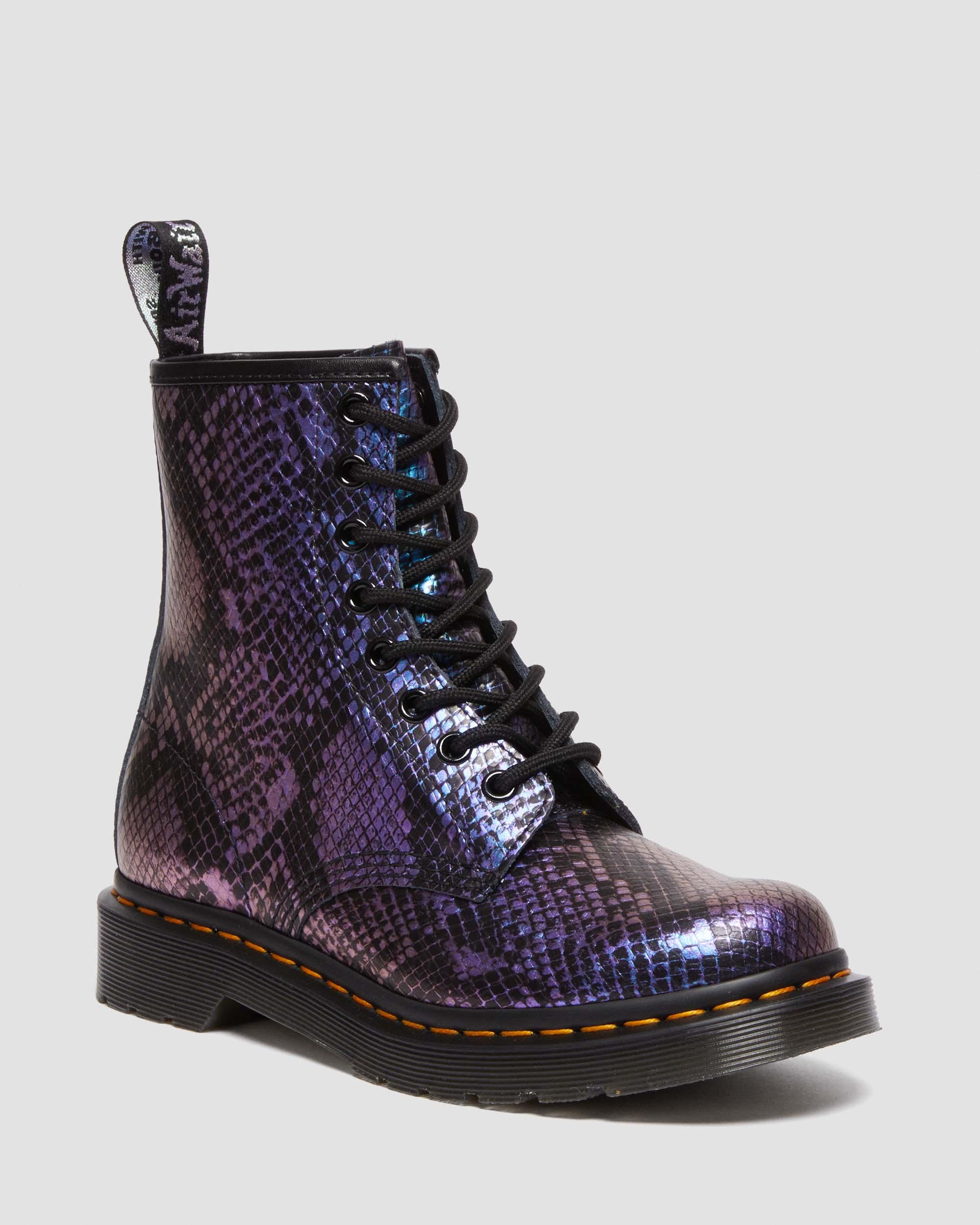 1460 Snake Print Emboss Leather Lace Up Boots in Black | Dr. Martens