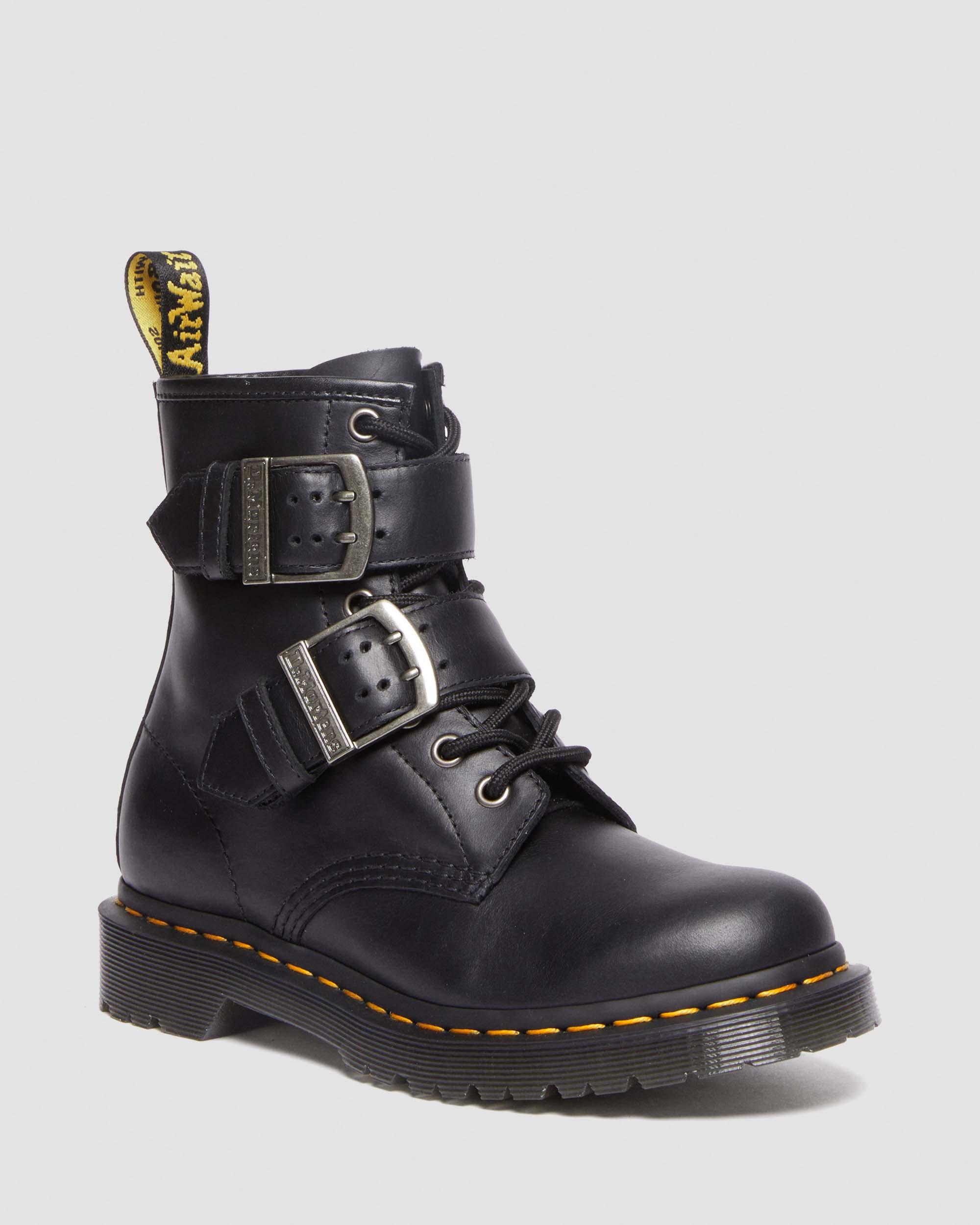 DR MARTENS 1460 Buckle Pull Up Leather Lace Up Boots
