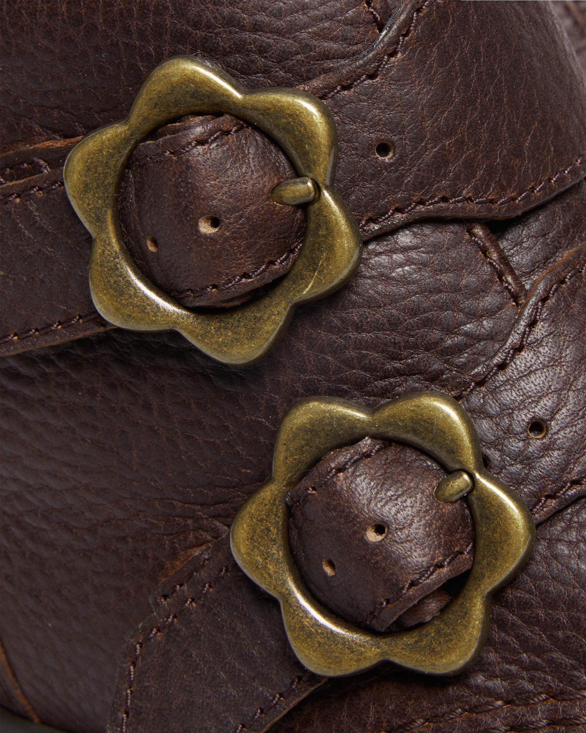 Devon Flower Buckle Grizzly Leather Platform Boots in DARK BROWN