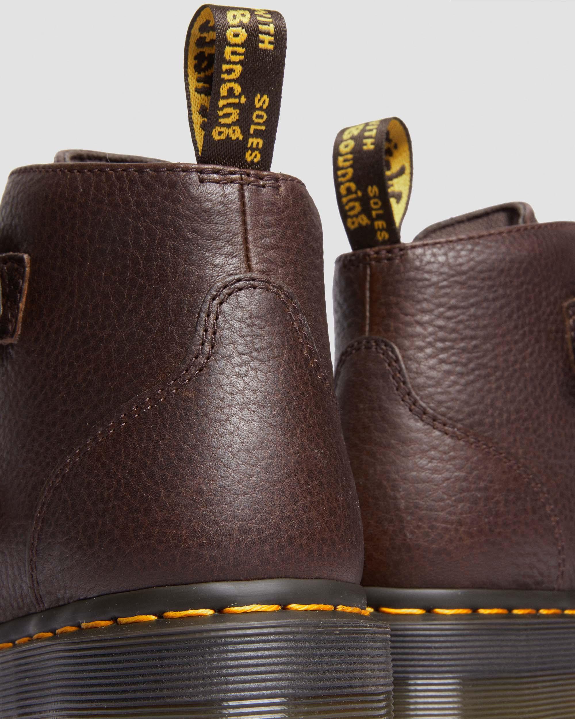 Devon Flower Buckle Grizzly Leather Platform Boots in DARK BROWN