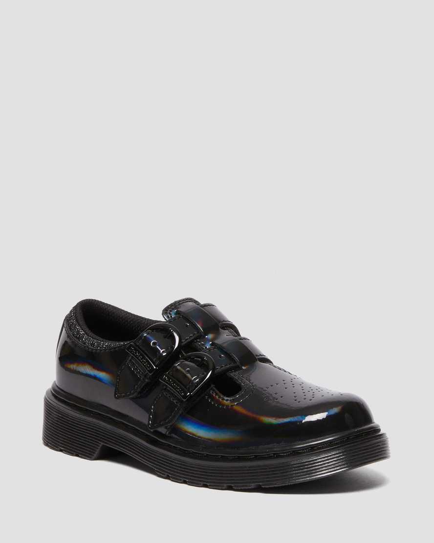 Dr. Martens' Junior 8065 Rainbow Patent Leather Mary Jane Shoes In Black,multi