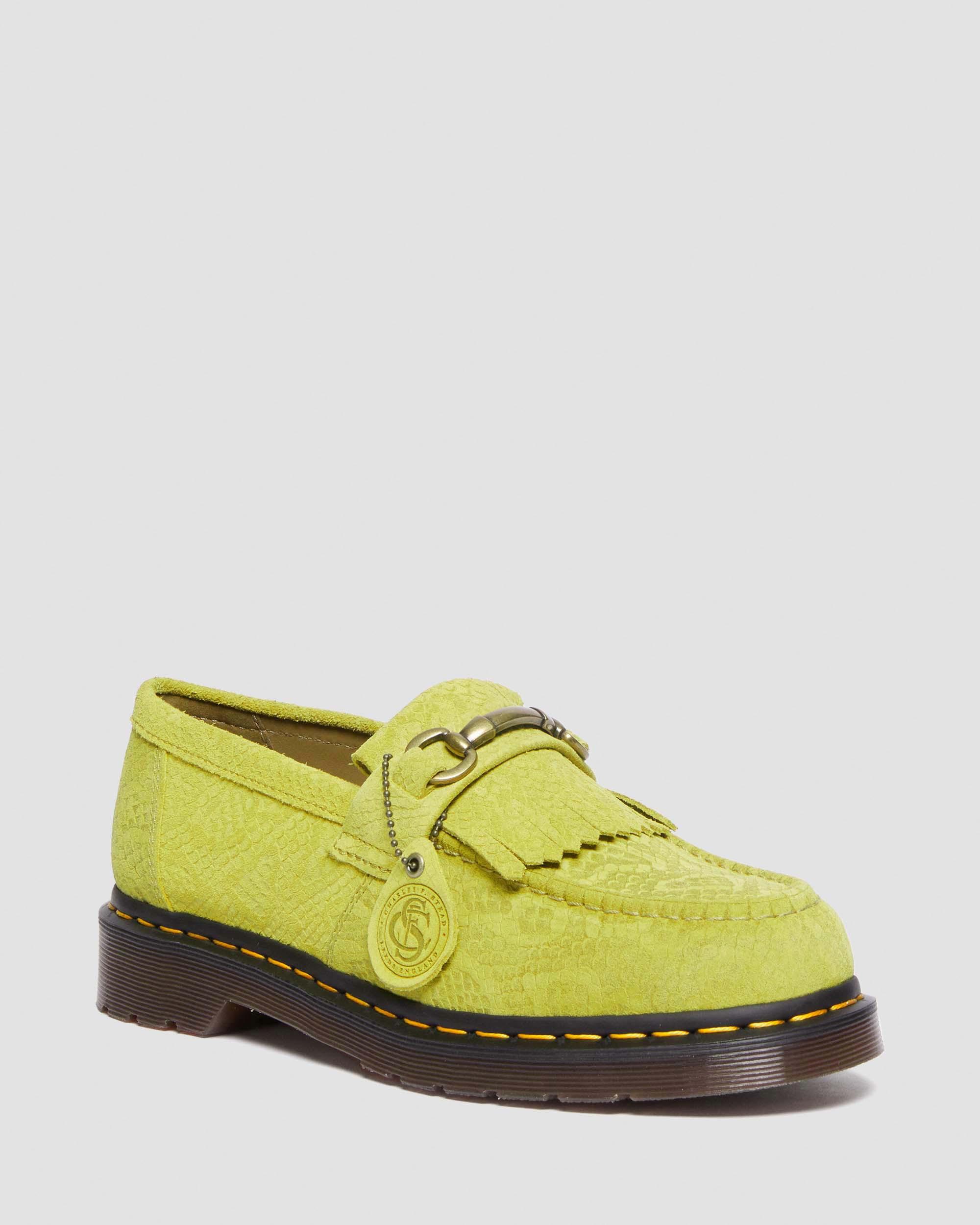 Adrian Snaffle Repello Emboss Suede Kiltie Loafers in Moss Green | Dr.  Martens