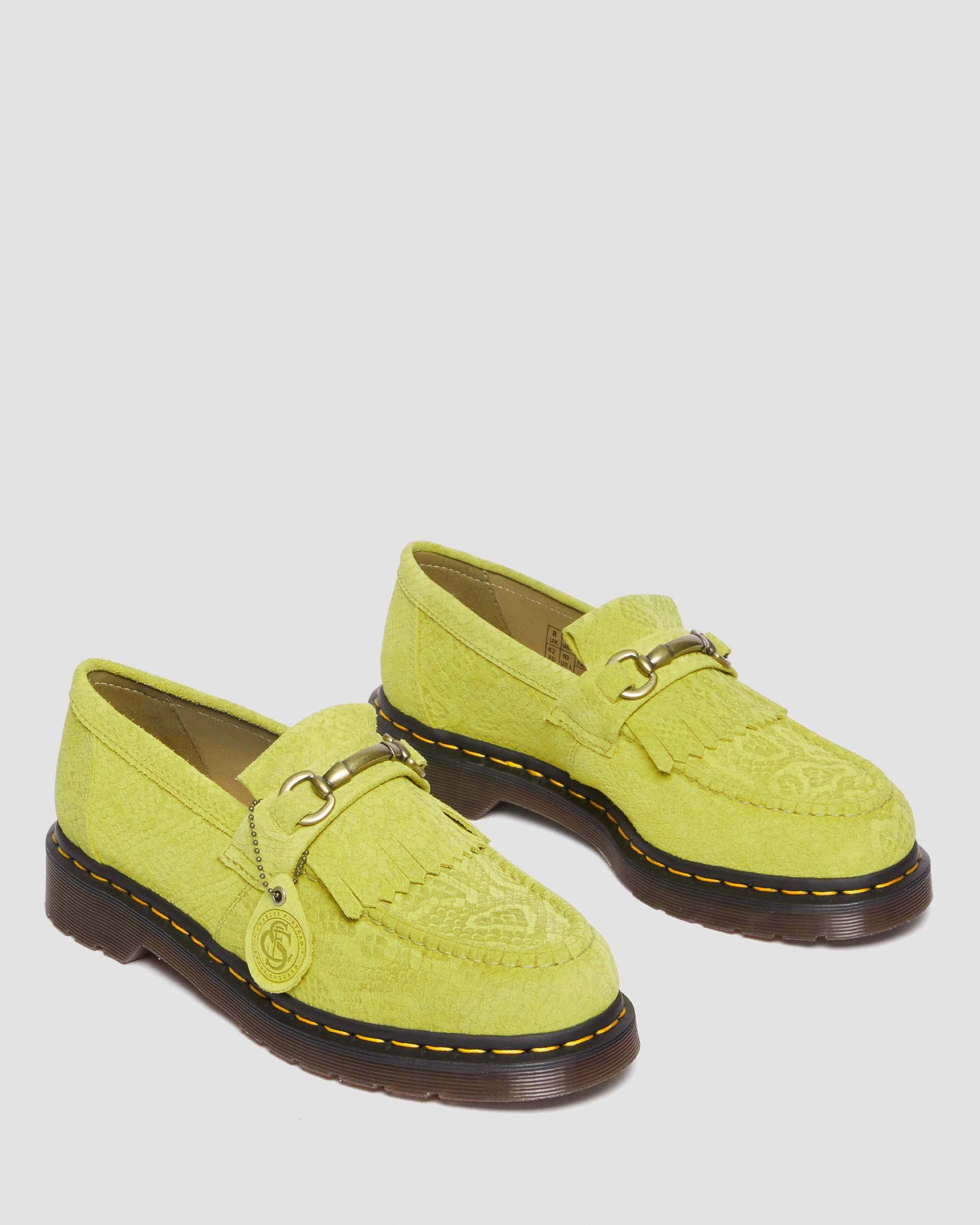 Shop Dr. Martens' Adrian Snaffle Repello Emboss Suede Kiltie Loafers In Grün/gelb