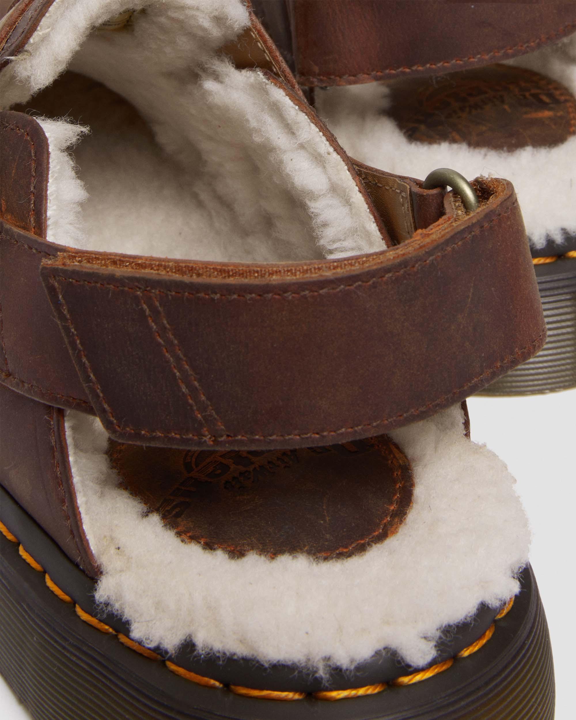 Jorge II Faux Fur Lined Slingback Mules in Warm Tan | Dr. Martens