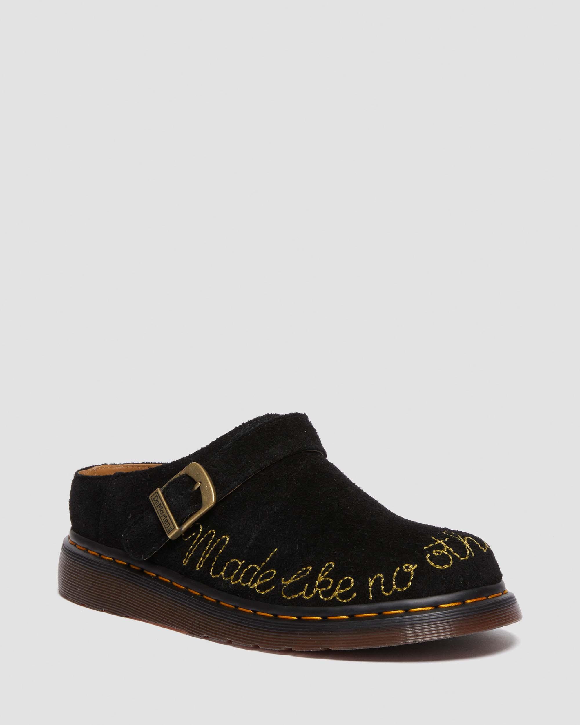 Isham Desert Oasis Suede Mules in BLACK | Dr. Martens™