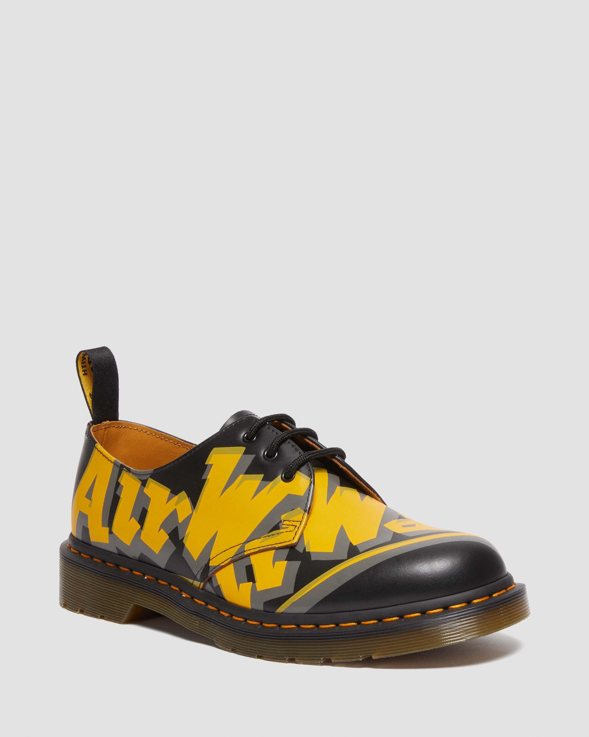 Dr. Martens, 1461 Airwair Vintage Smooth Leather Oxford Shoes in Black/Gray/Yellow, Size 8