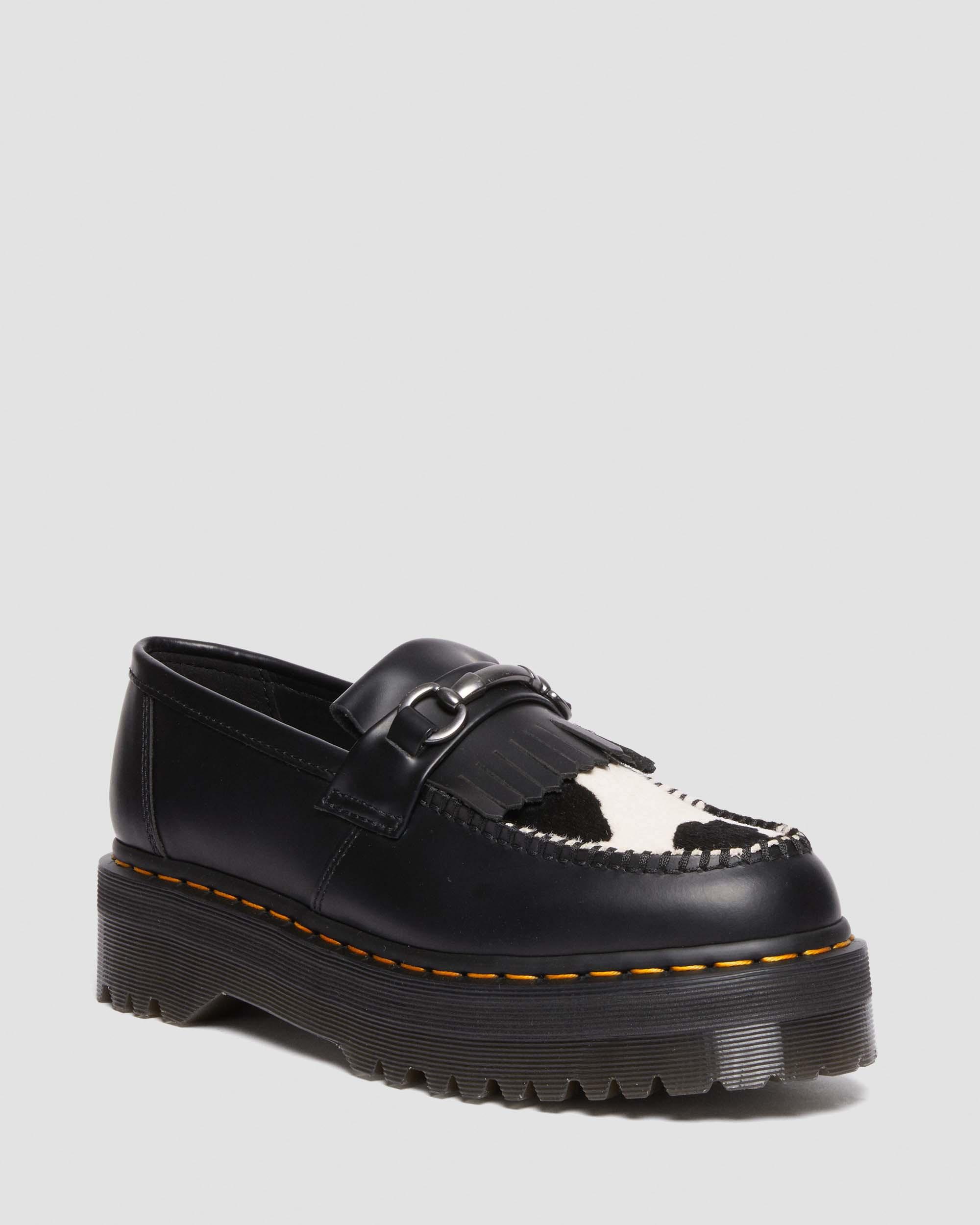 Adrian Snaffle Hair On & Leather Cow Print Kiltie Loafers in BLACK