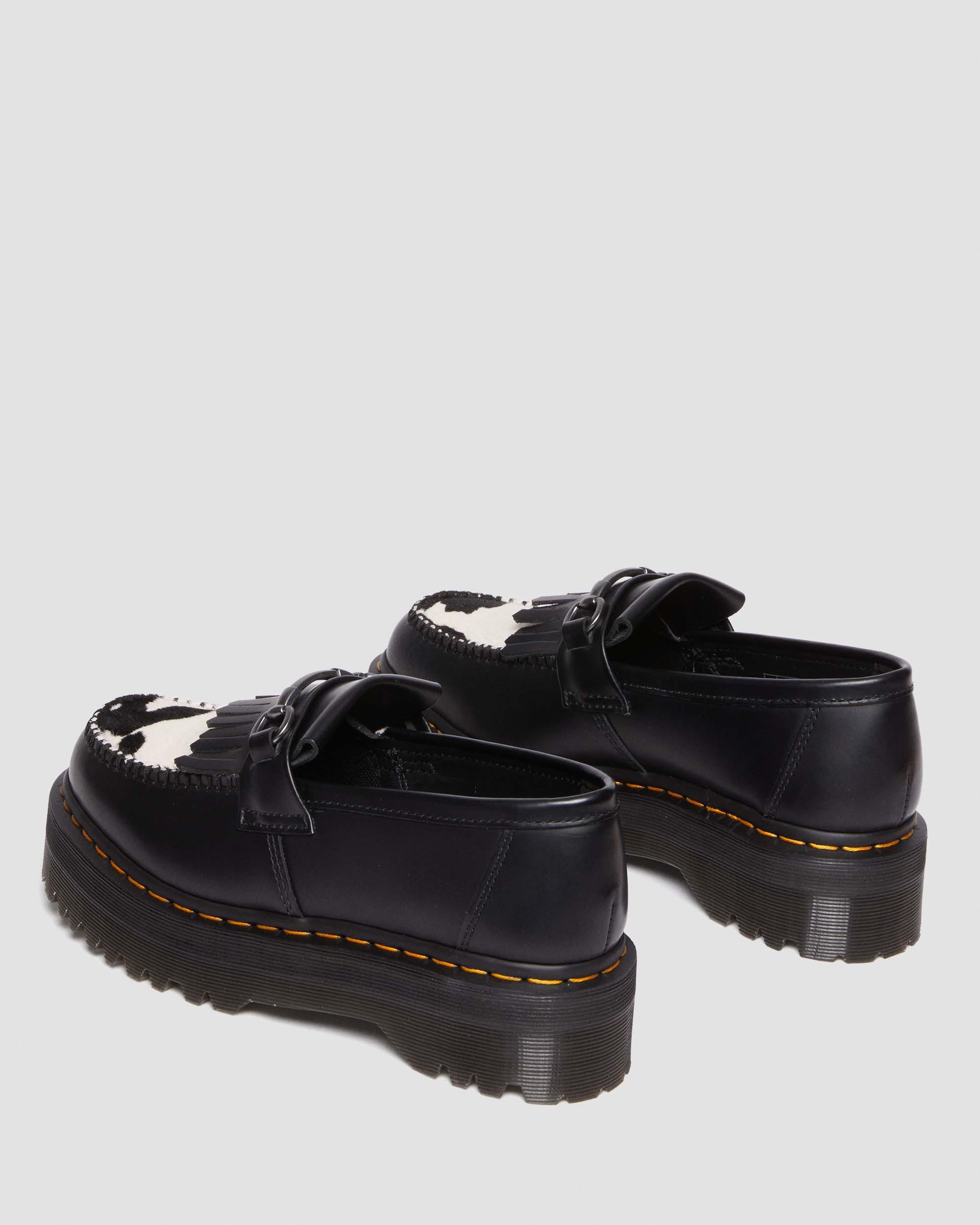 Adrian Snaffle Hair On & Leather Cow Print Kiltie Loafers in BLACK