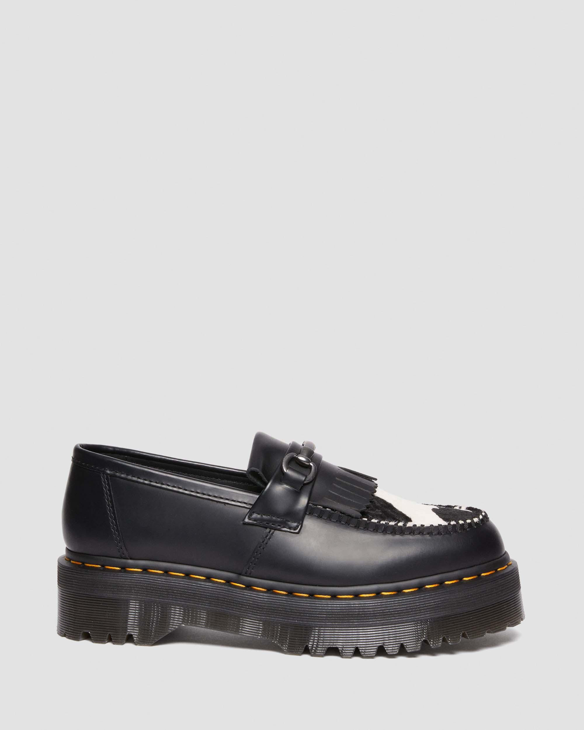 Adrian Snaffle Hair On & Leather Cow Print Kiltie Loafers in BLACK