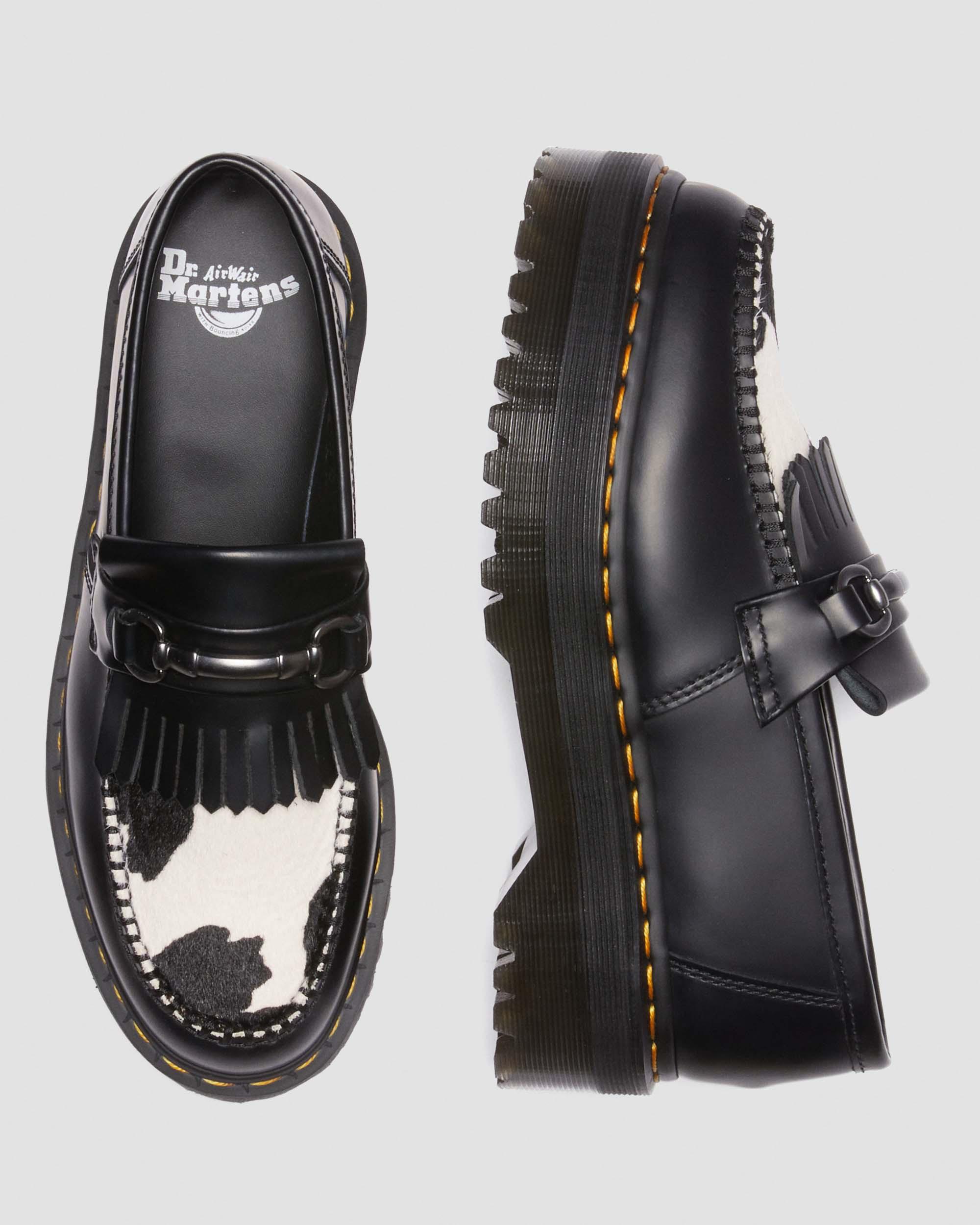 Adrian Snaffle Hair-On Leather Cow Print Kiltie Loafers in BLACK+COW PRINT