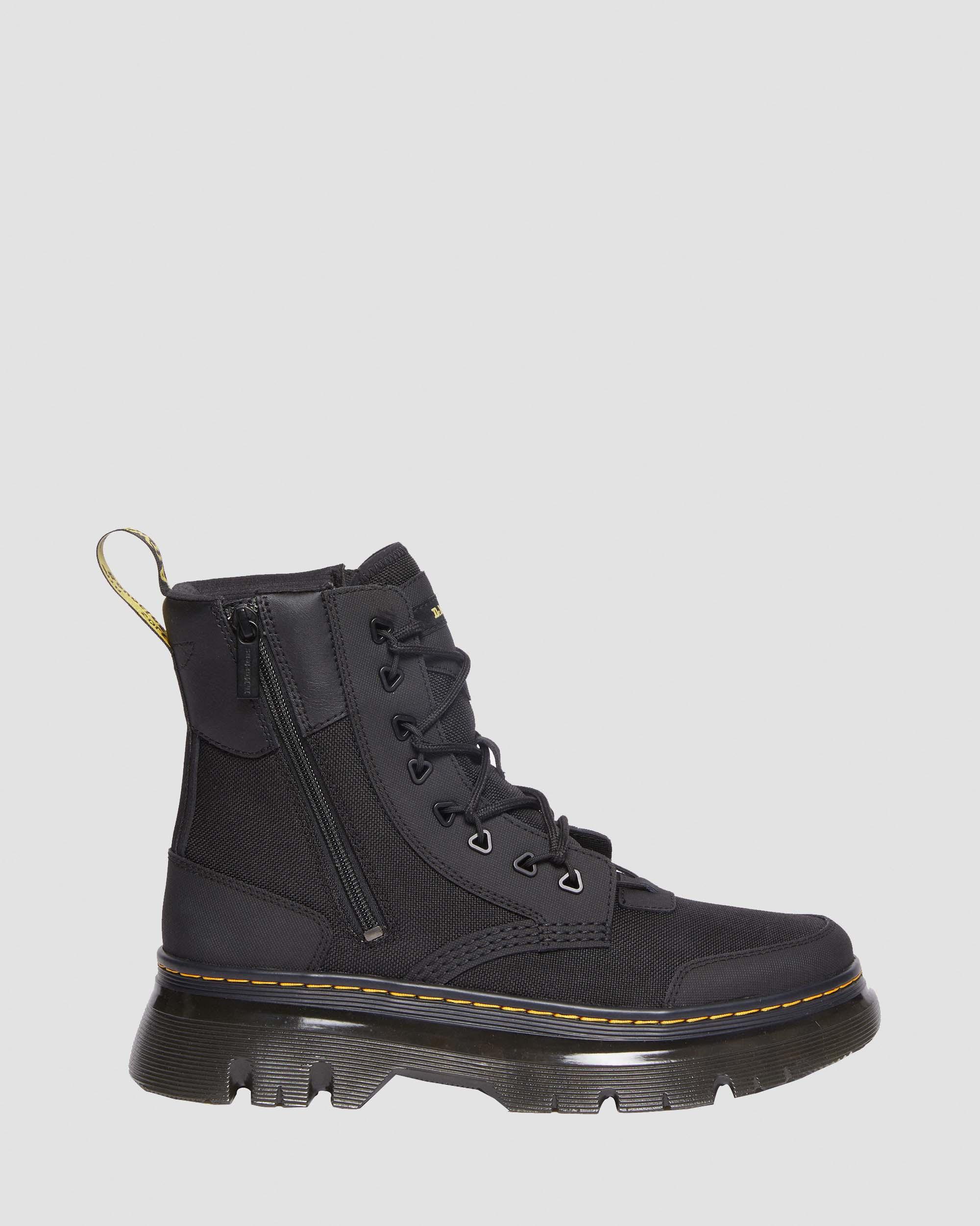 Tarik Zip Poly & Leather Utility Boots in BLACK