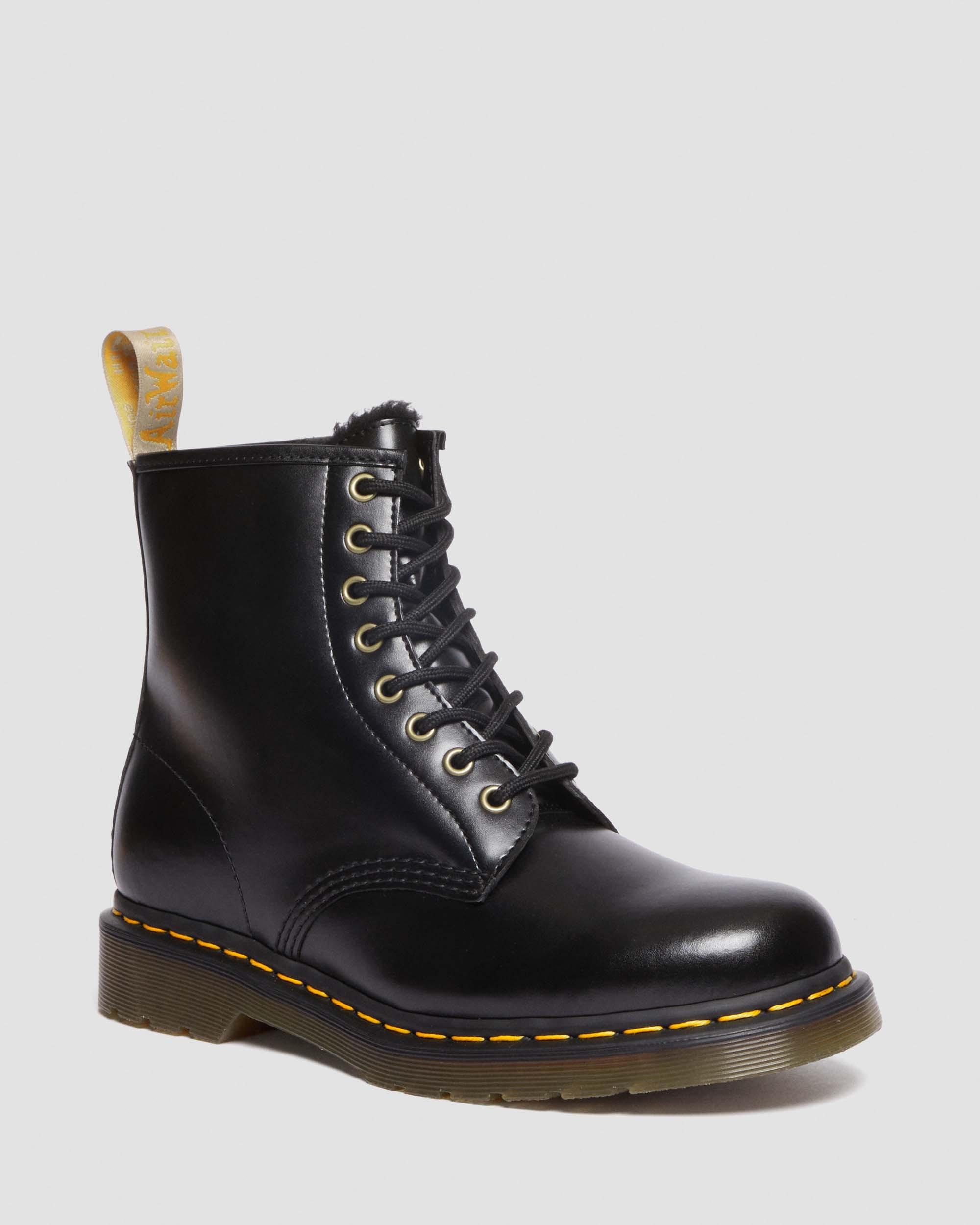 Vegan 1460 Faux Fur Lined Lace Up Boots in Black | Dr. Martens