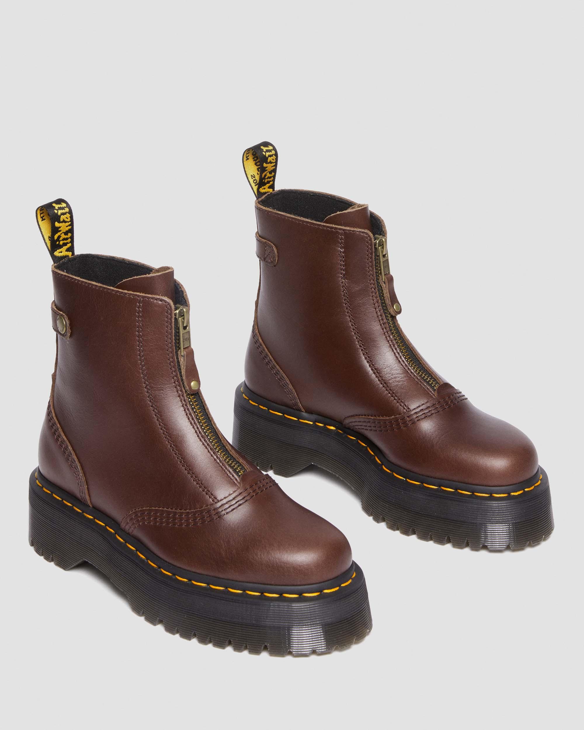 Jetta Zipped Sendal Leather Platform Boots in DARK BROWN | Dr