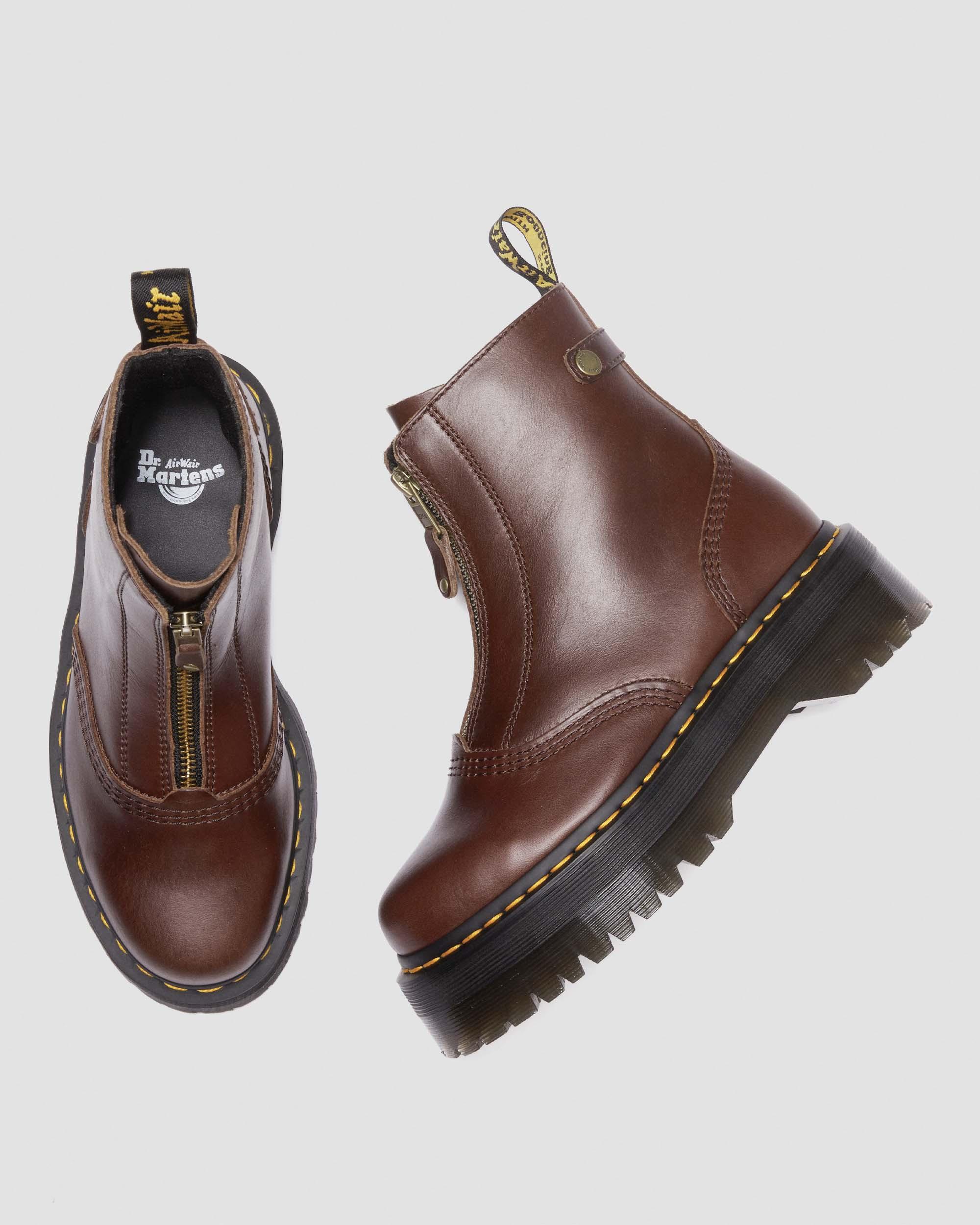 Jetta Zipped Sendal Leather Platform Boots in DARK BROWN | Dr