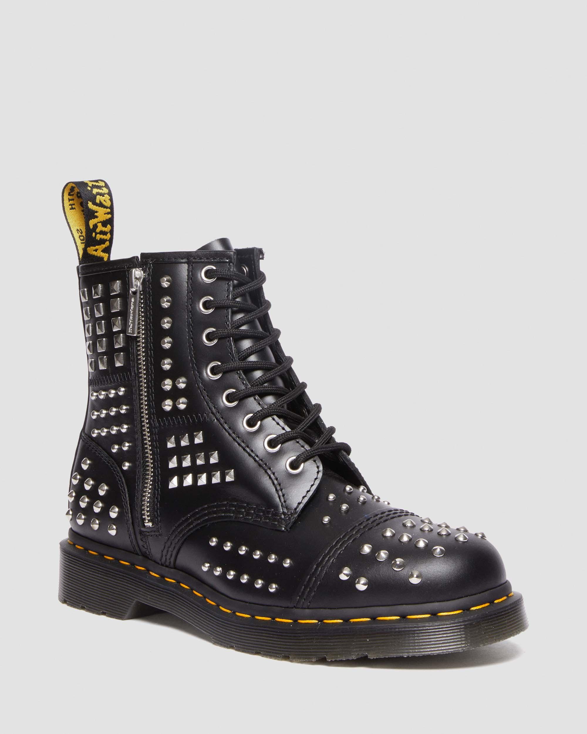 1460 Studded Zip Leather Boots in Black
